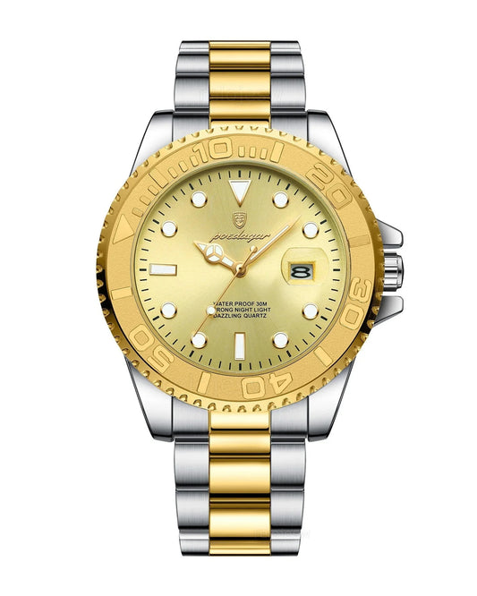 Reloj Poedagar Hombre Original Plateado y Dorado PG-680-BIDO