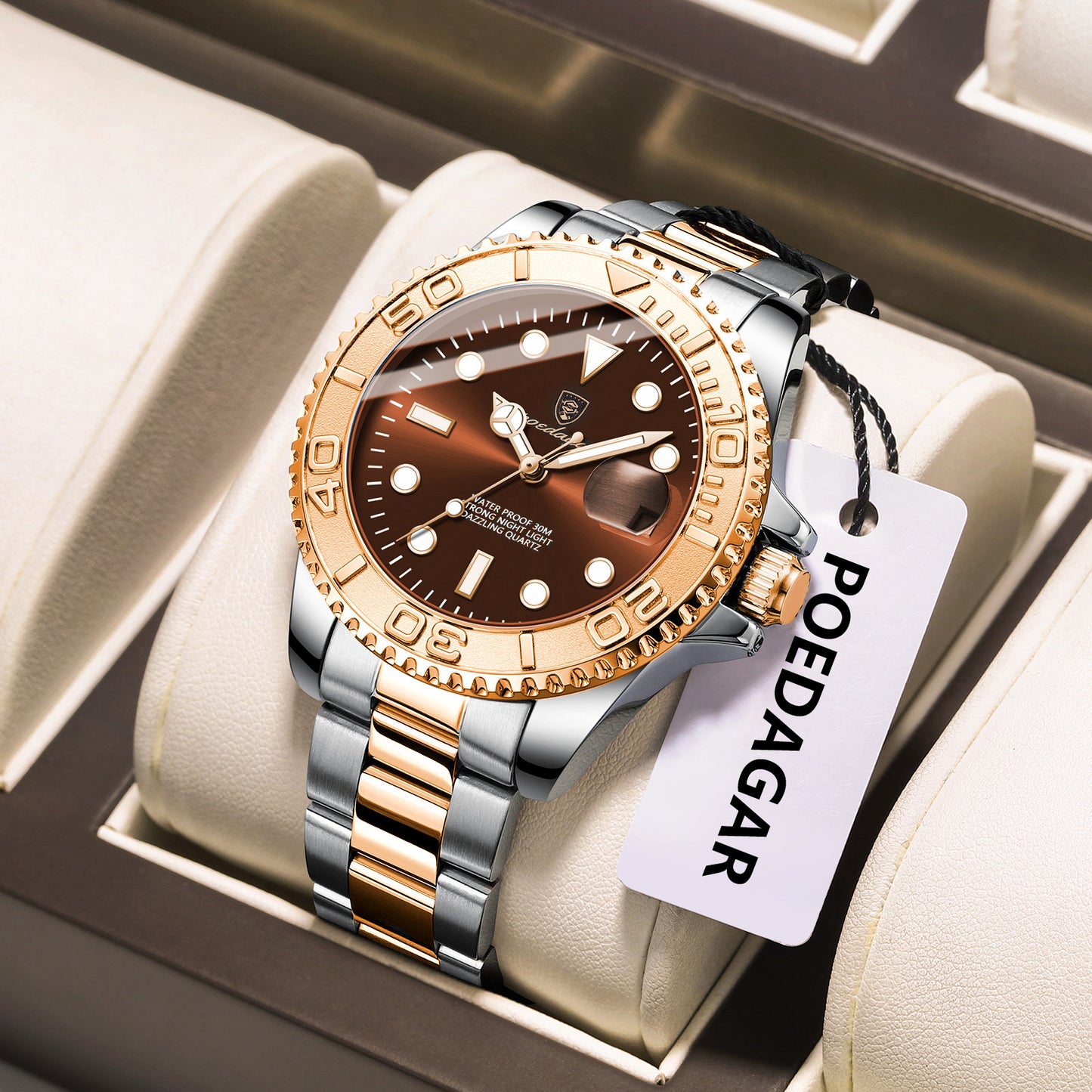 Reloj Poedagar Hombre Original Plateado y Oro Rosa PG-680-PLORCH