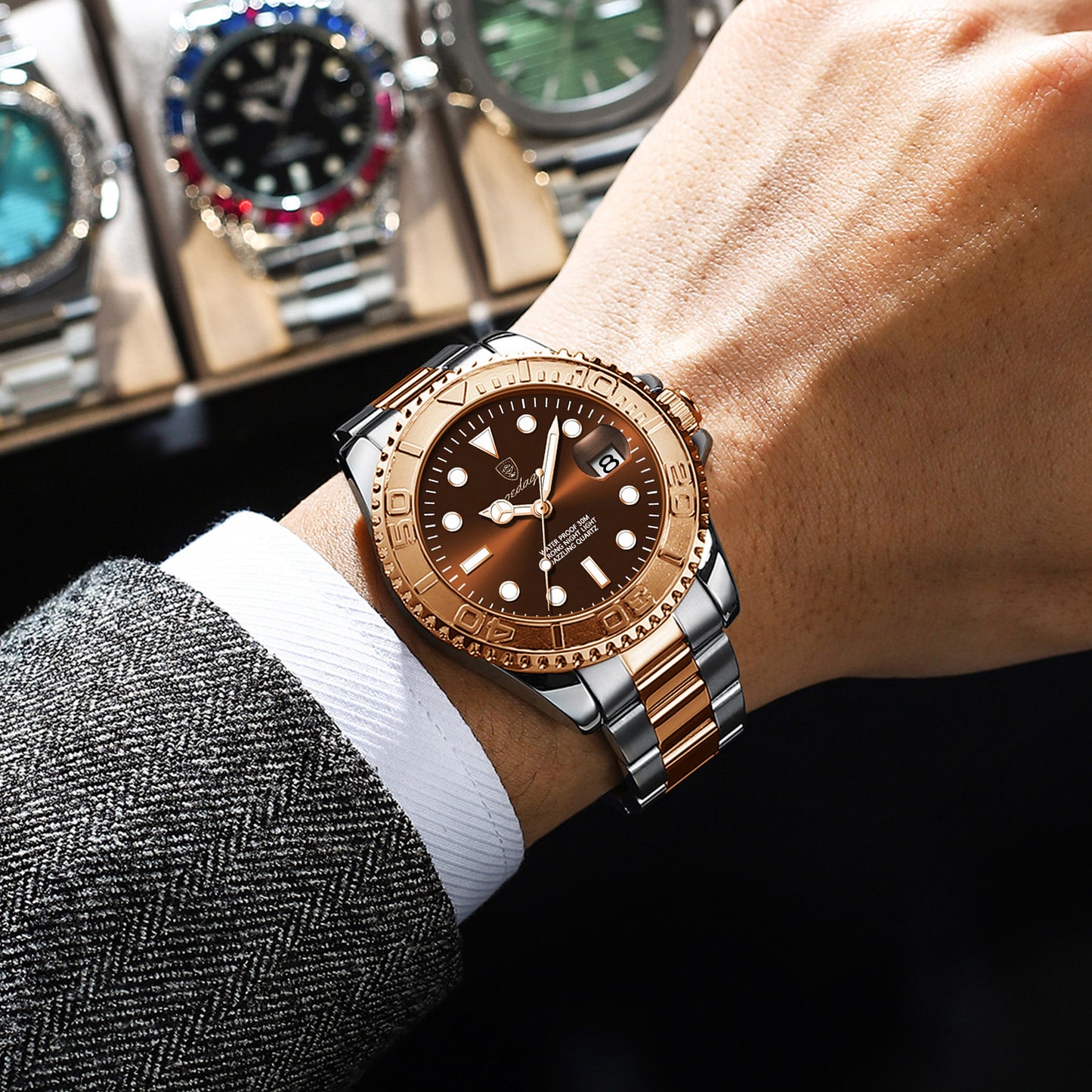 Reloj Poedagar Hombre Original Plateado y Oro Rosa PG-680-PLORCH