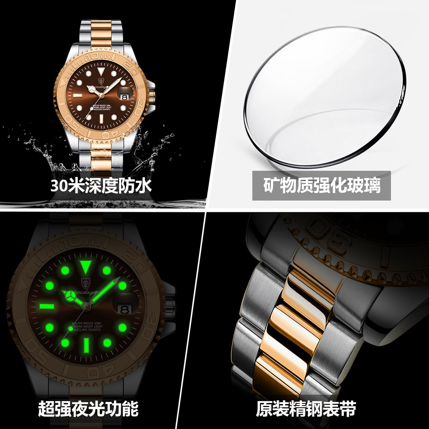Reloj Poedagar Hombre Original Plateado y Oro Rosa PG-680-PLORCH
