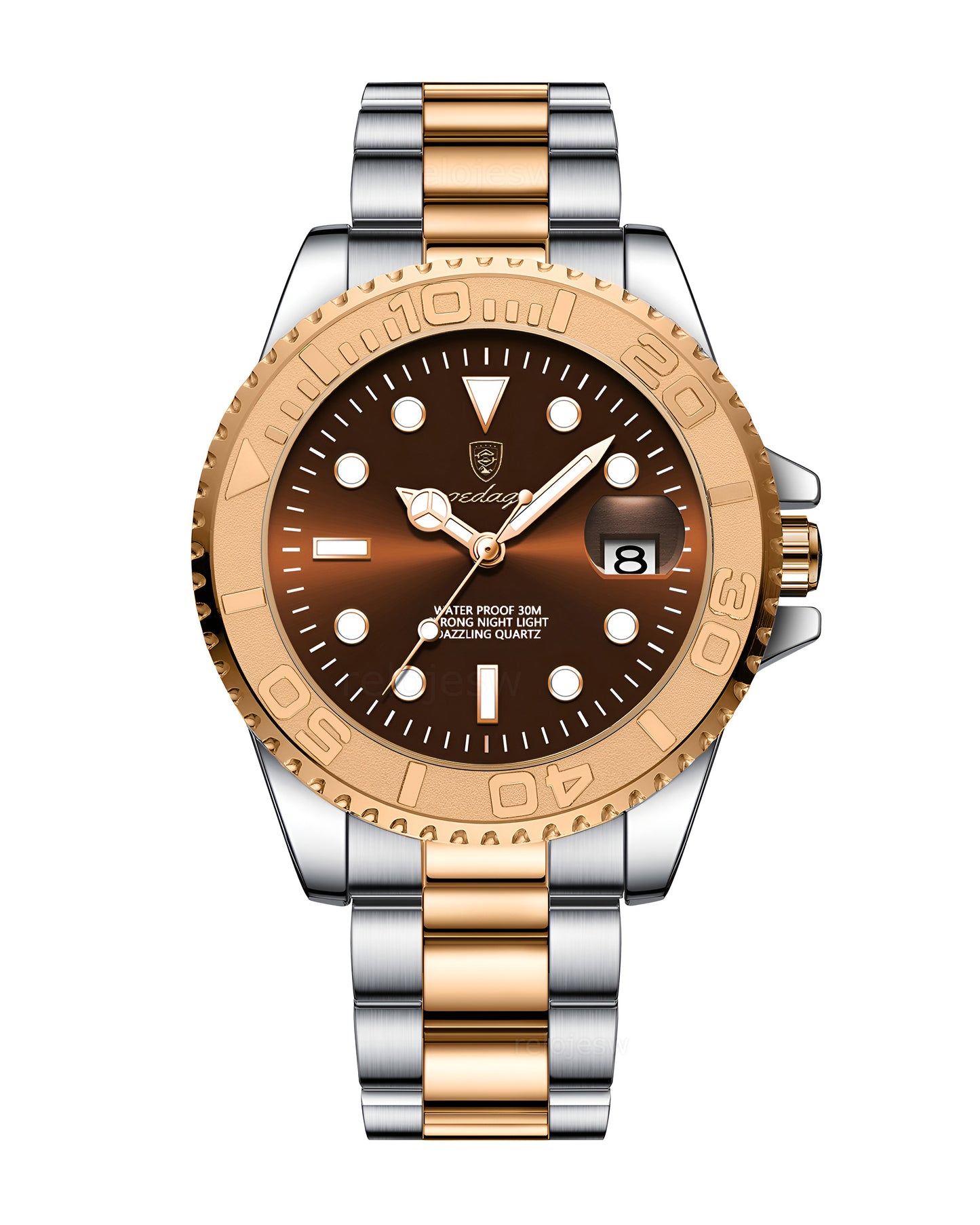 Reloj Poedagar Hombre Original Plateado y Oro Rosa PG-680-PLORCH