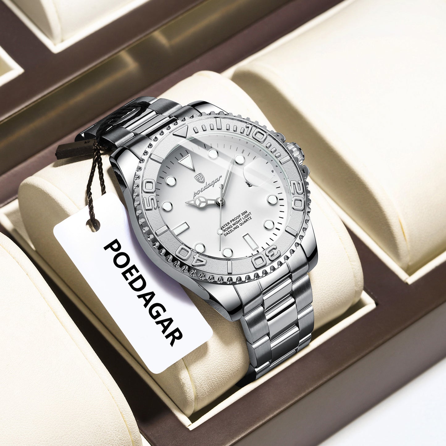 Reloj Poedagar Hombre Original Plateado PG-680-PLPL
