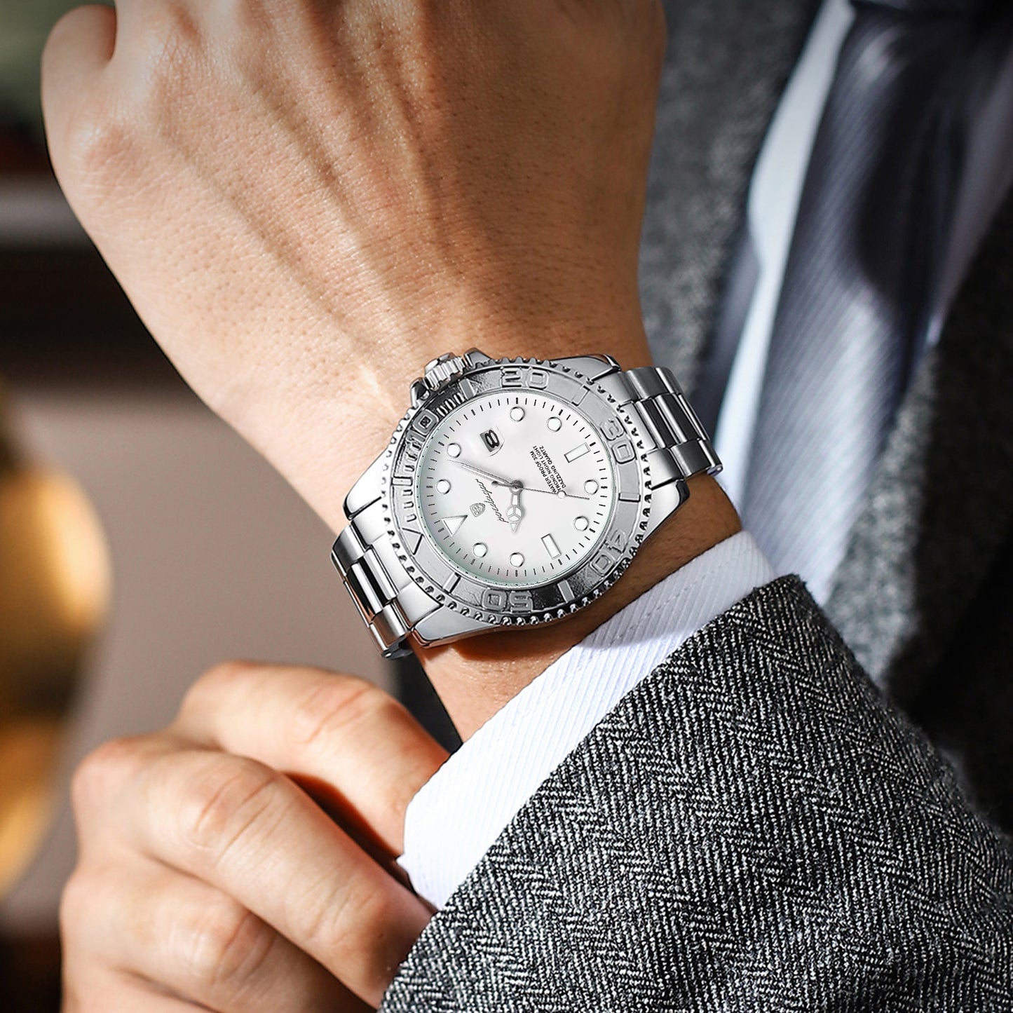 Reloj Poedagar Hombre Original Plateado PG-680-PLPL