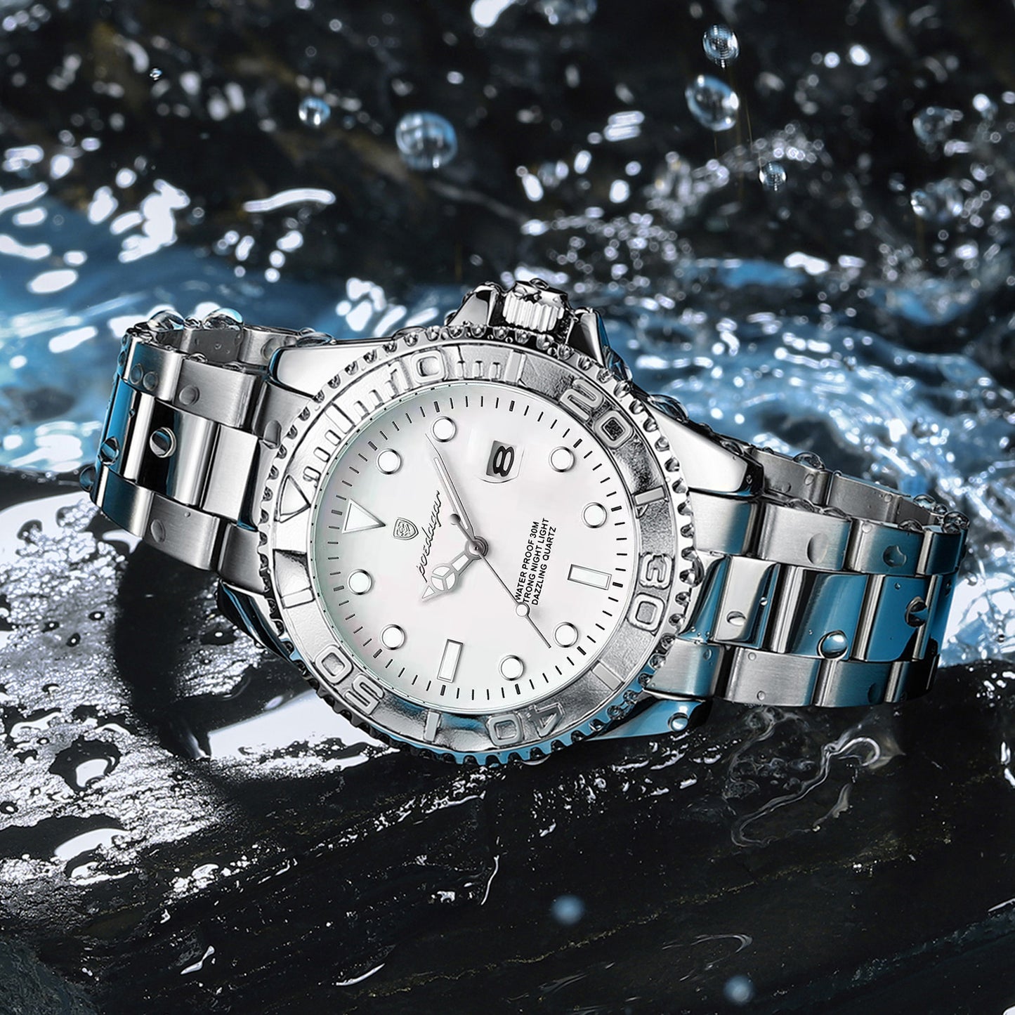 Reloj Poedagar Hombre Original Plateado PG-680-PLPL