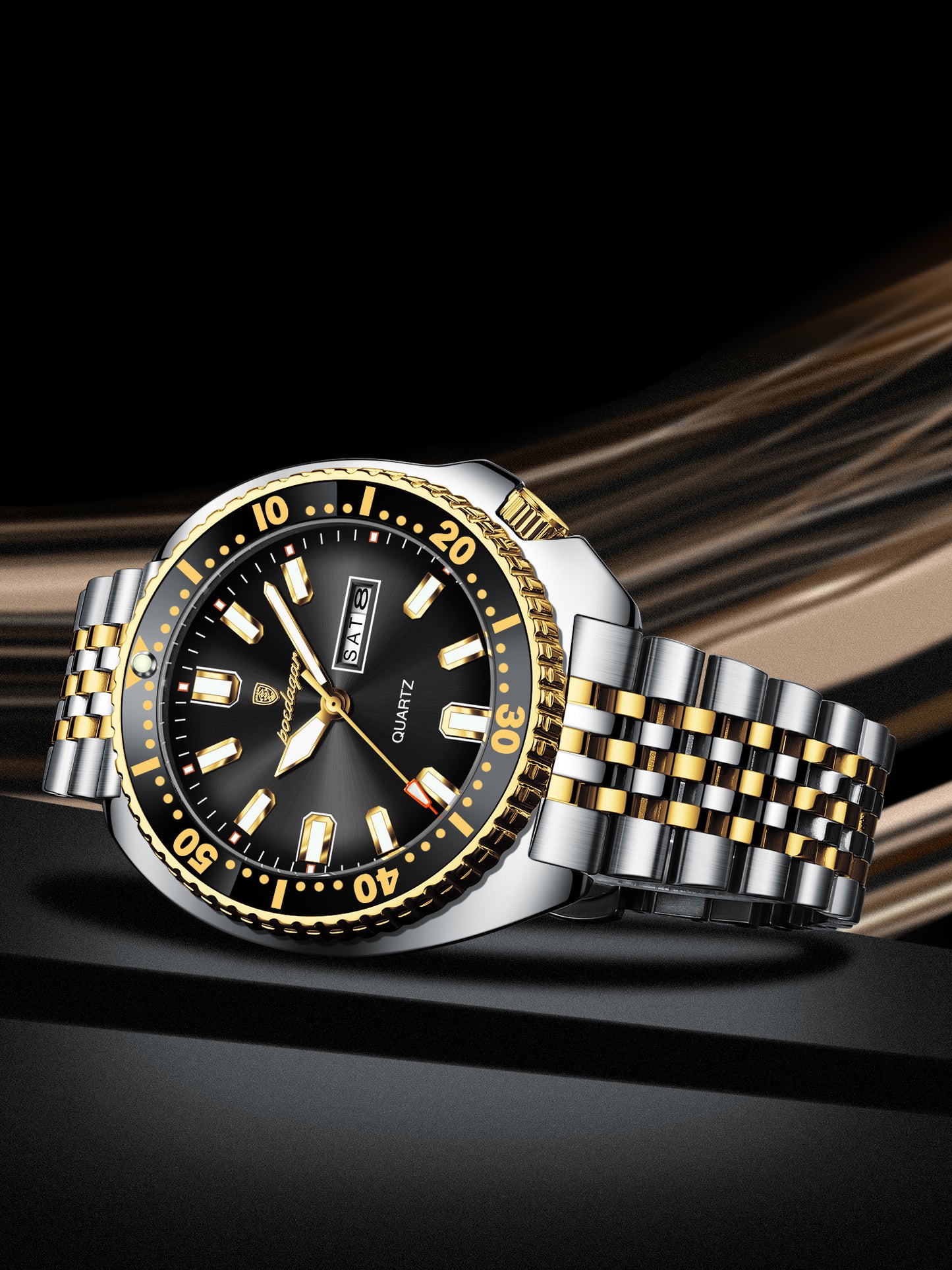 Reloj Poedagar Hombre Original Plateado y Dorado PG-682-BINE