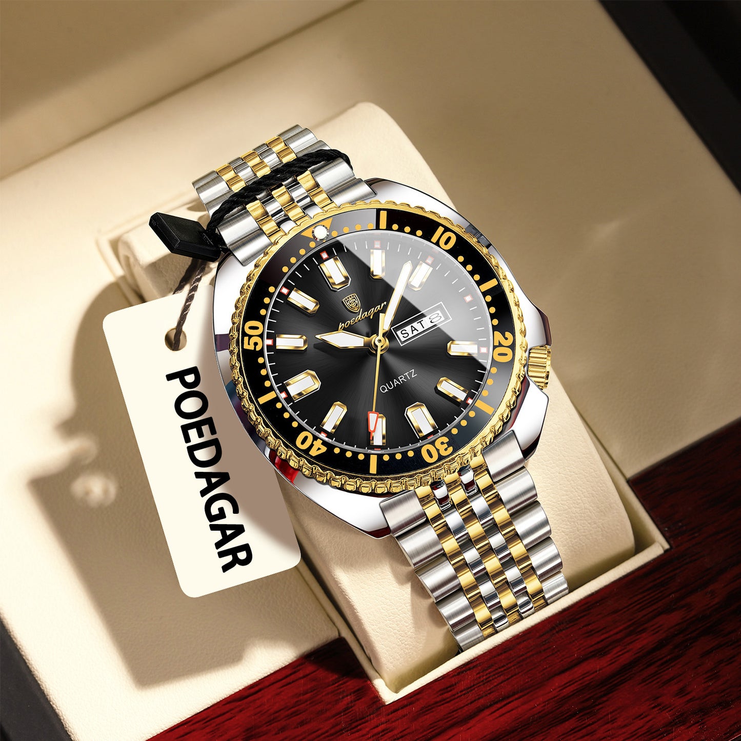 Reloj Poedagar Hombre Original Plateado y Dorado PG-682-BINE