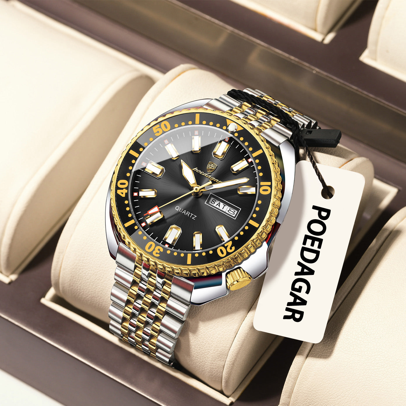 Reloj Poedagar Hombre Original Plateado y Dorado PG-682-BINE