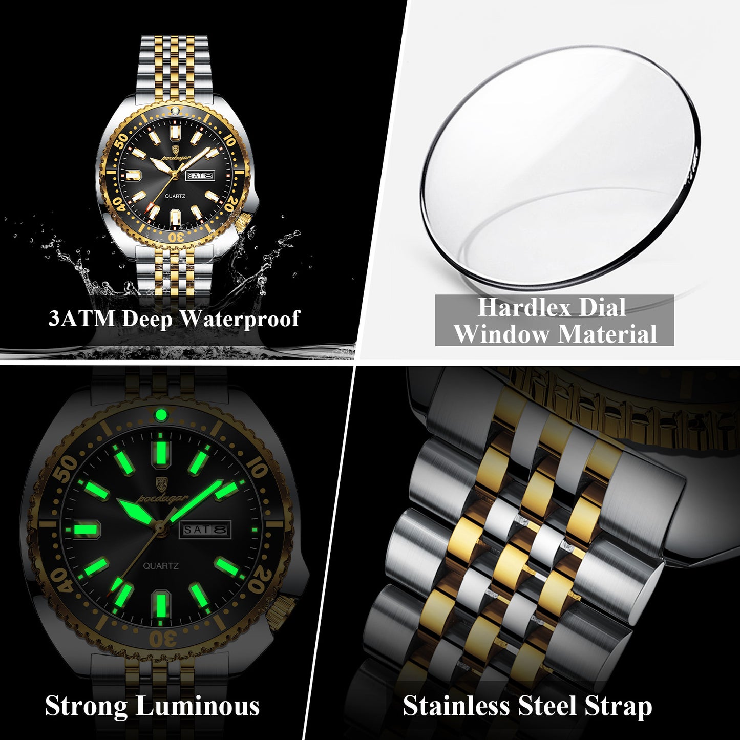 Reloj Poedagar Hombre Original Plateado y Dorado PG-682-BINE
