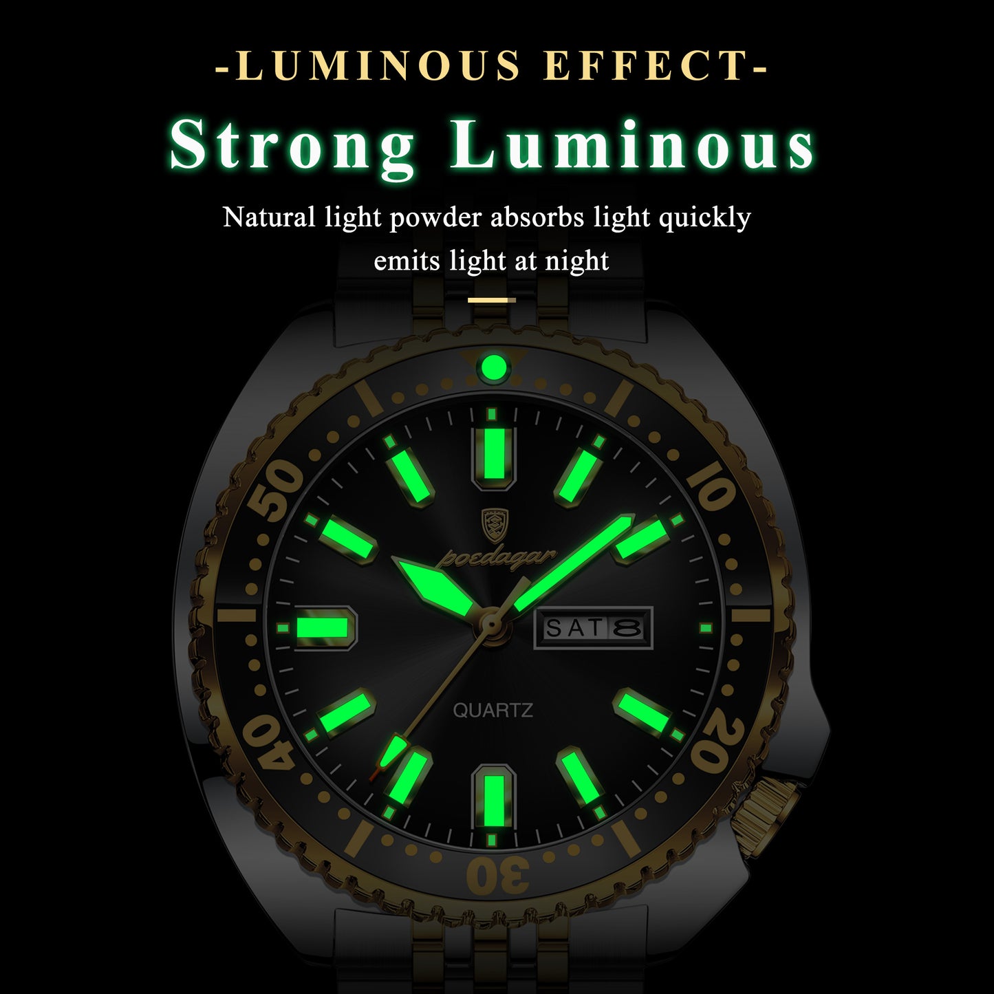 Reloj Poedagar Hombre Original Plateado y Dorado PG-682-BINE
