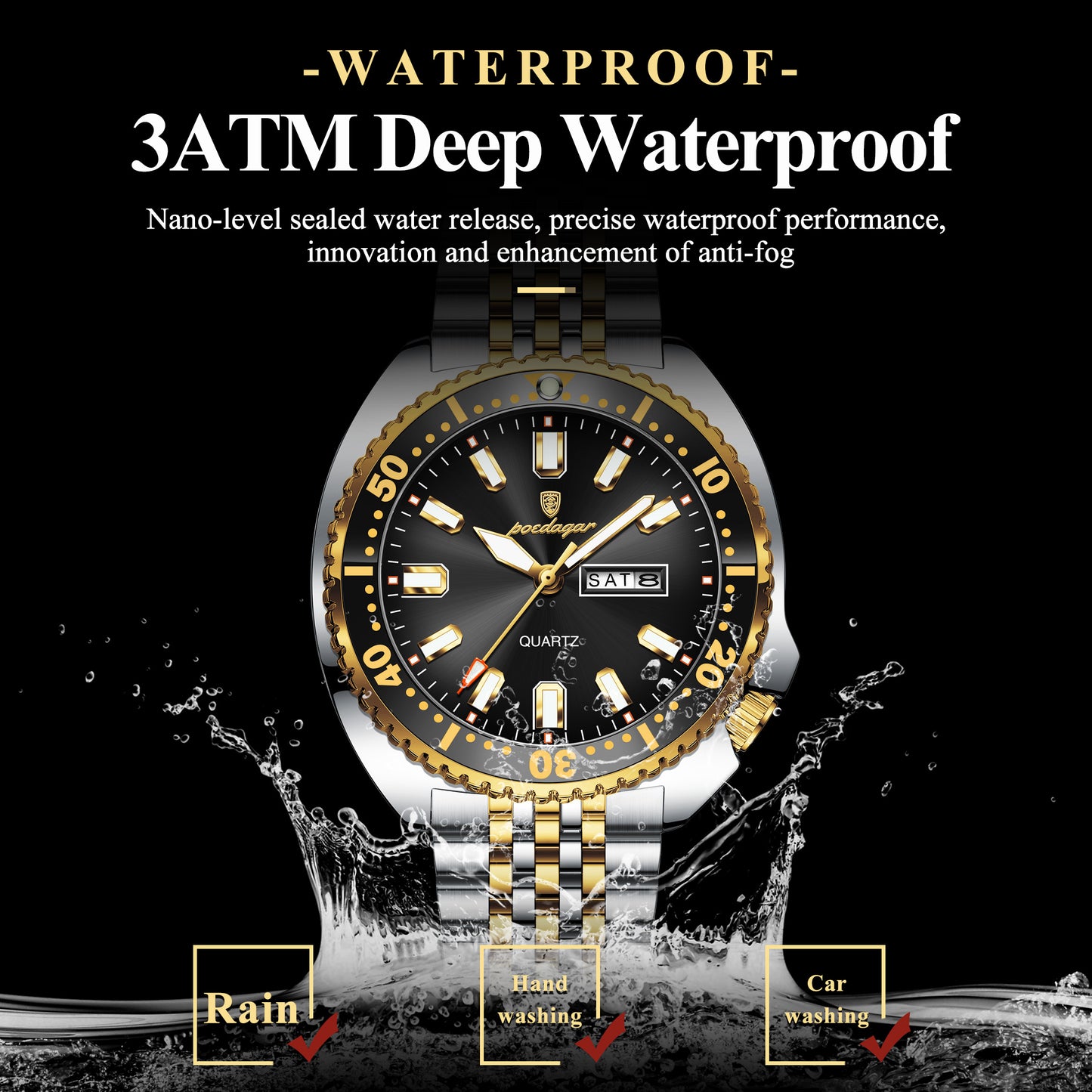 Reloj Poedagar Hombre Original Plateado y Dorado PG-682-BINE