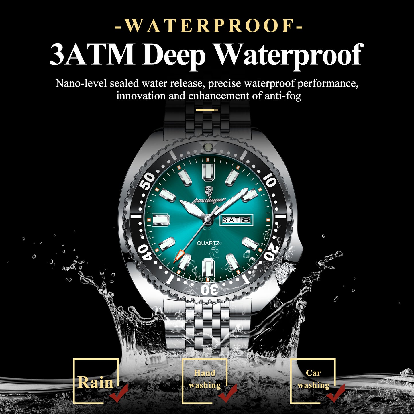 Reloj Poedagar Hombre Original Plateado PG-682-PLAZ