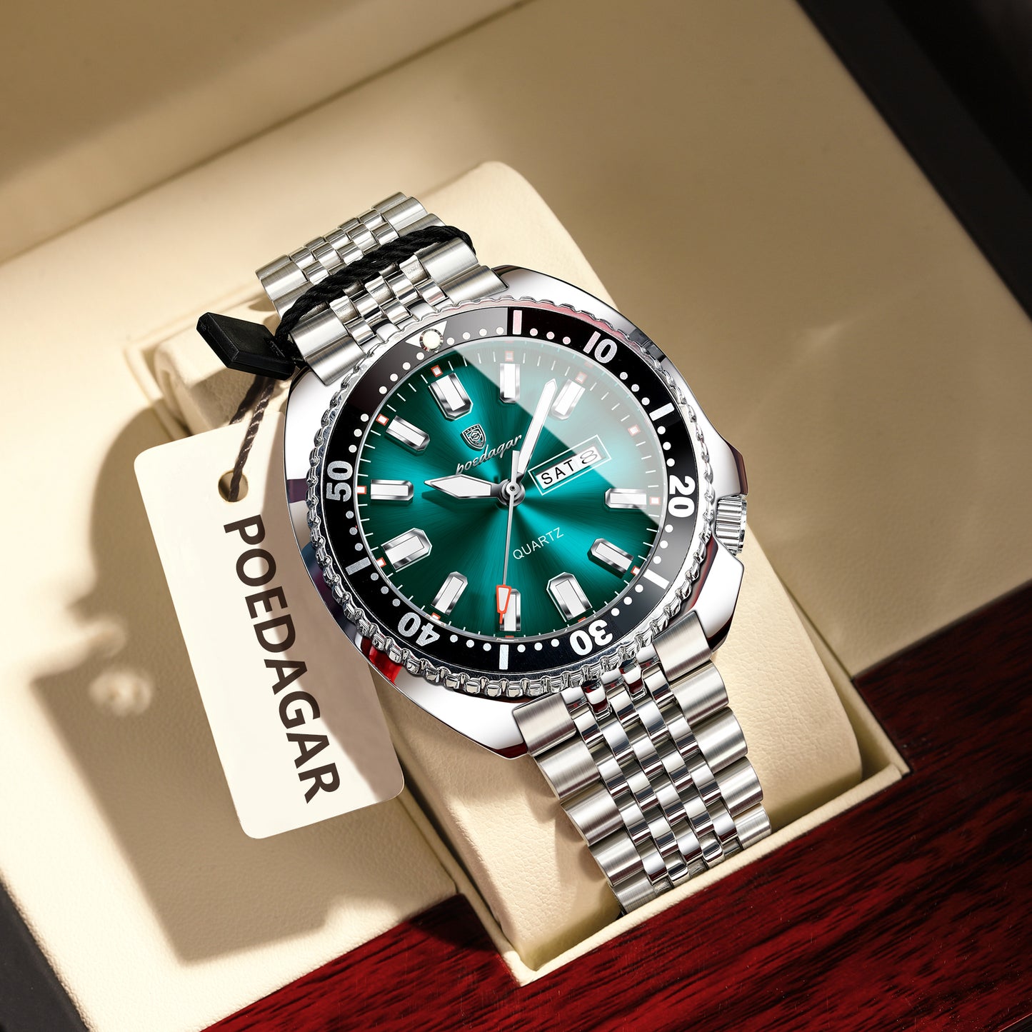Reloj Poedagar Hombre Original Plateado PG-682-PLAZ