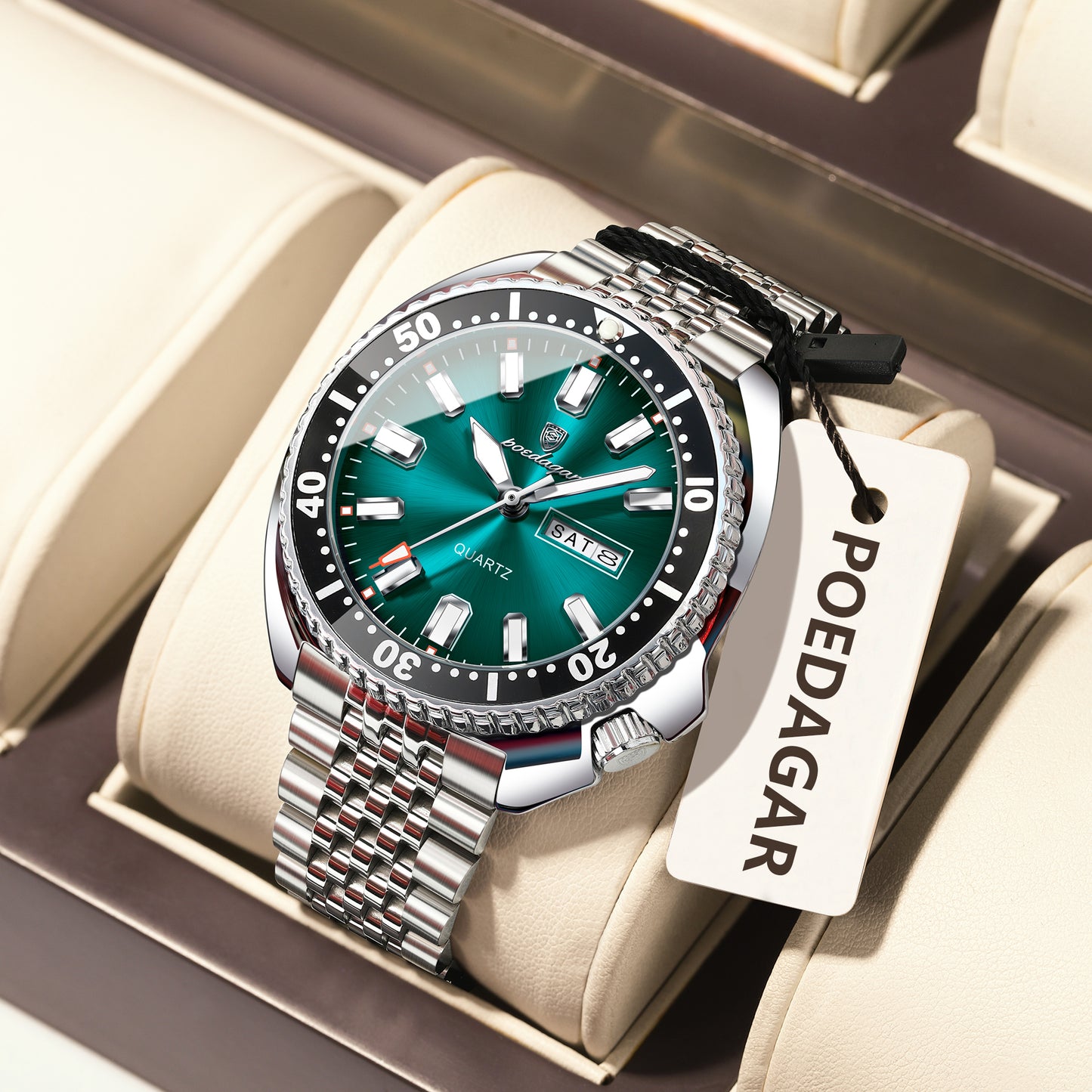 Reloj Poedagar Hombre Original Plateado PG-682-PLAZ