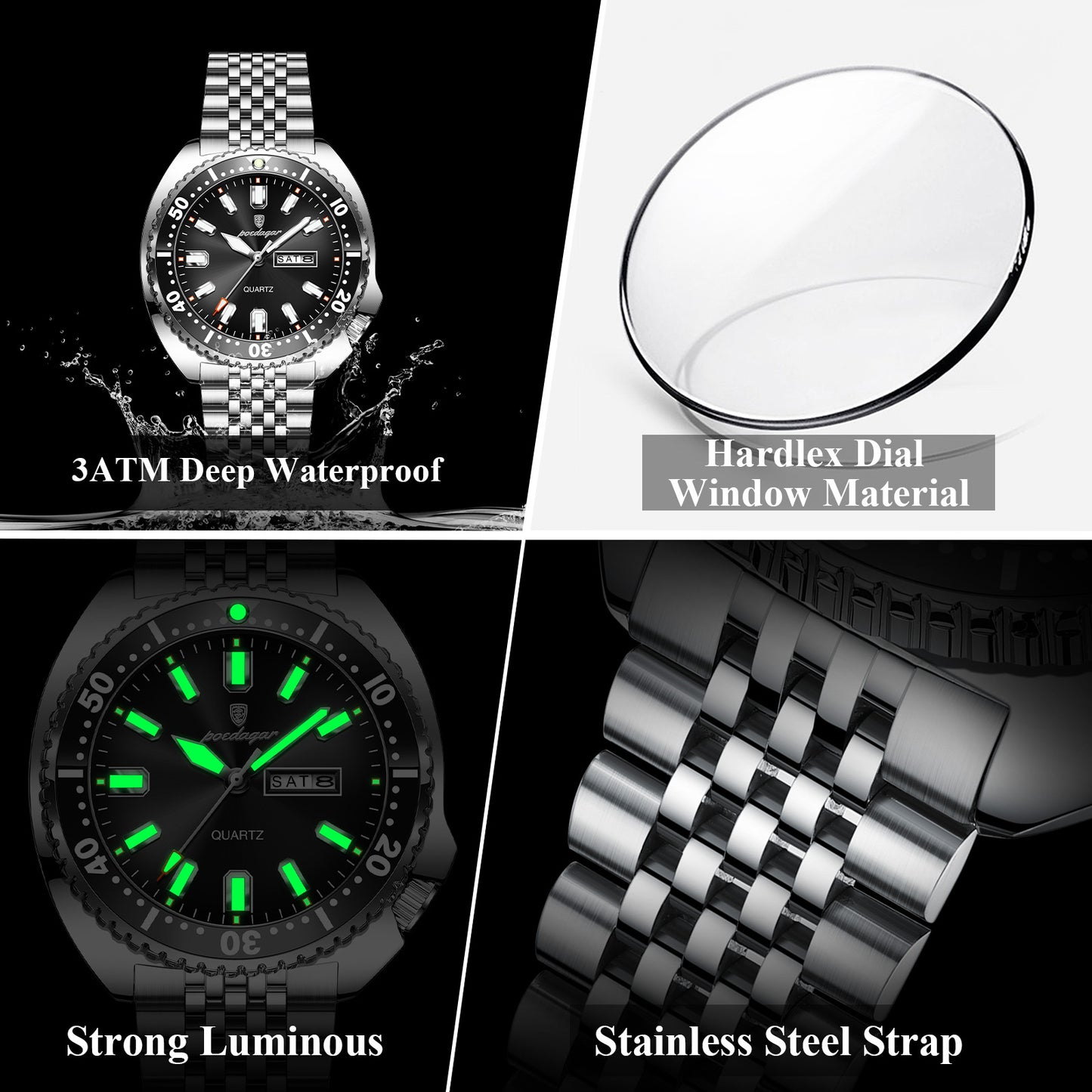 Reloj Poedagar Hombre Original Plateado PG-682-PLNE