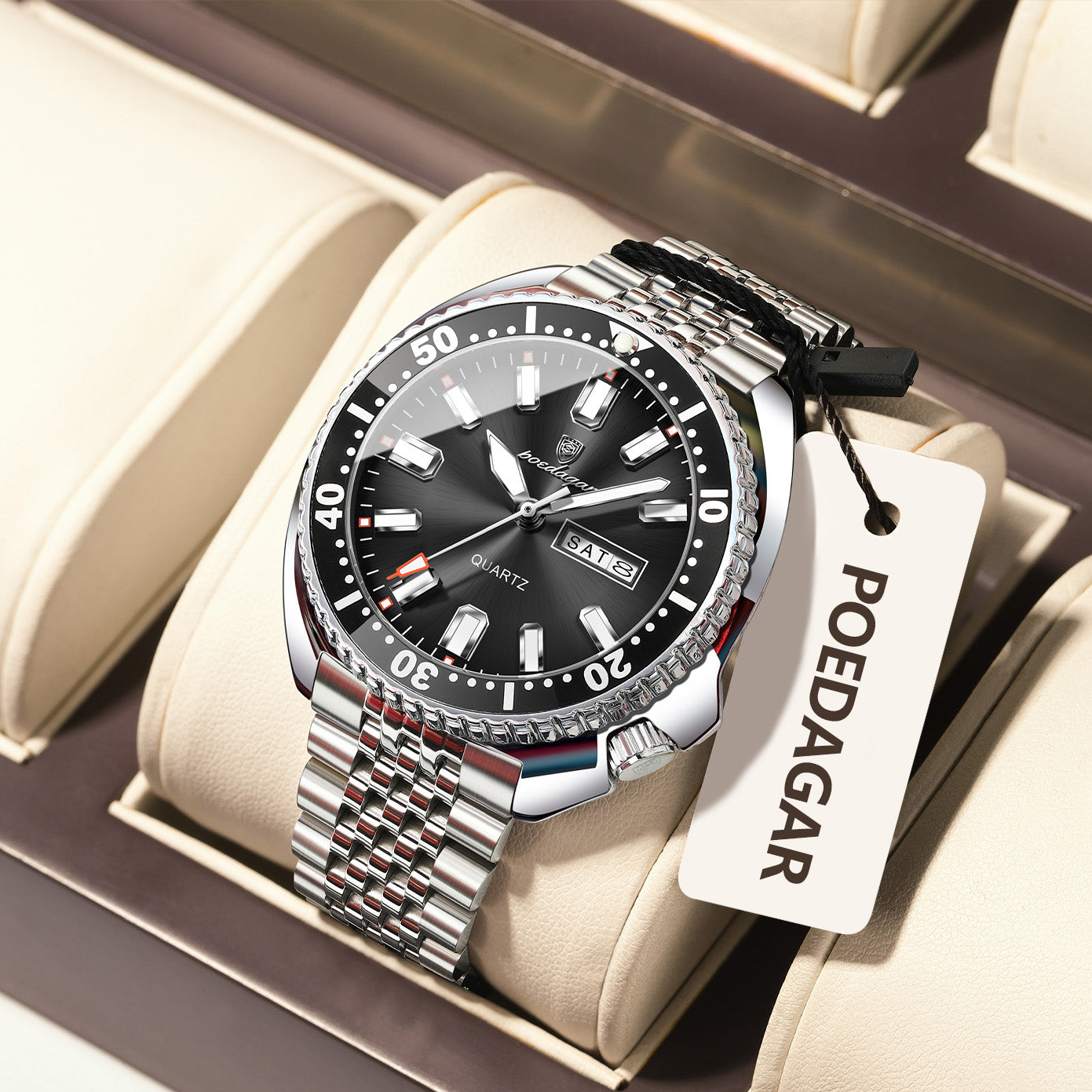 Reloj Poedagar Hombre Original Plateado PG-682-PLNE
