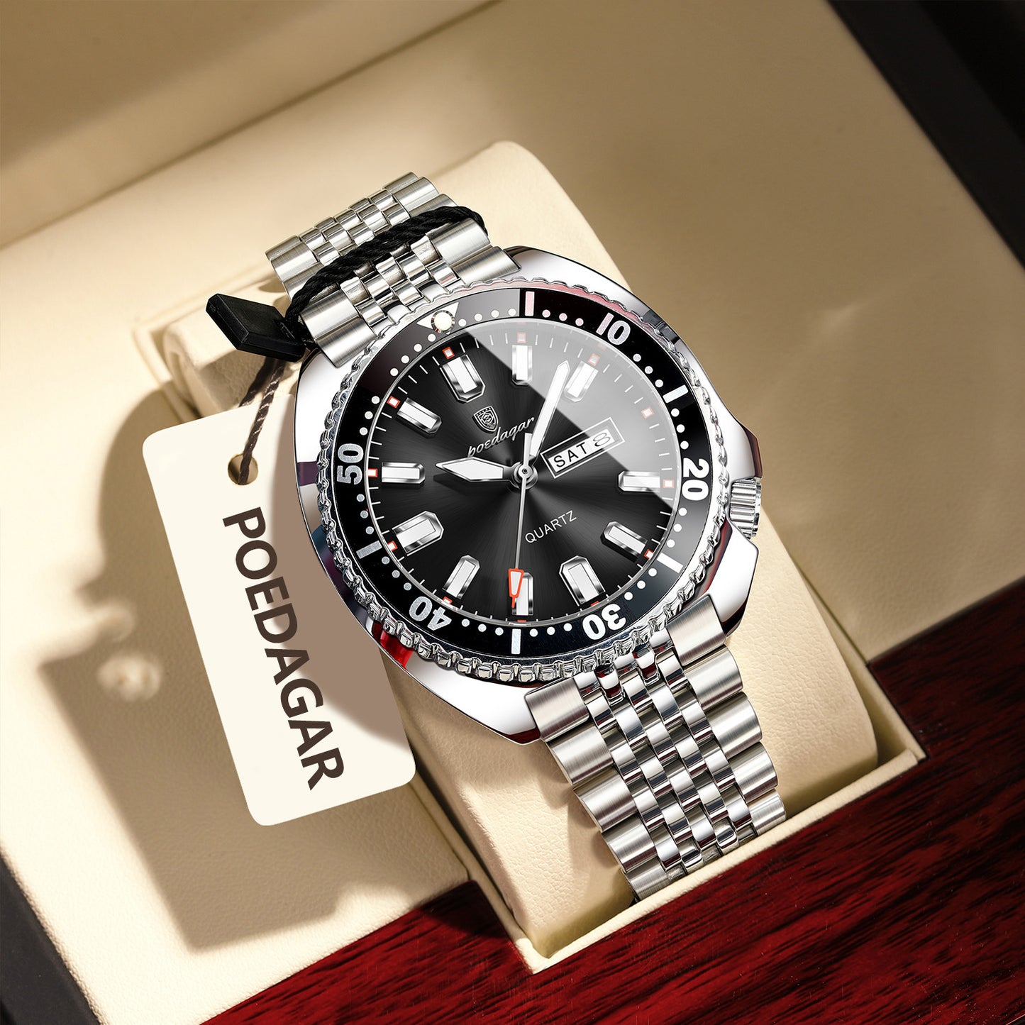 Reloj Poedagar Hombre Original Plateado PG-682-PLNE