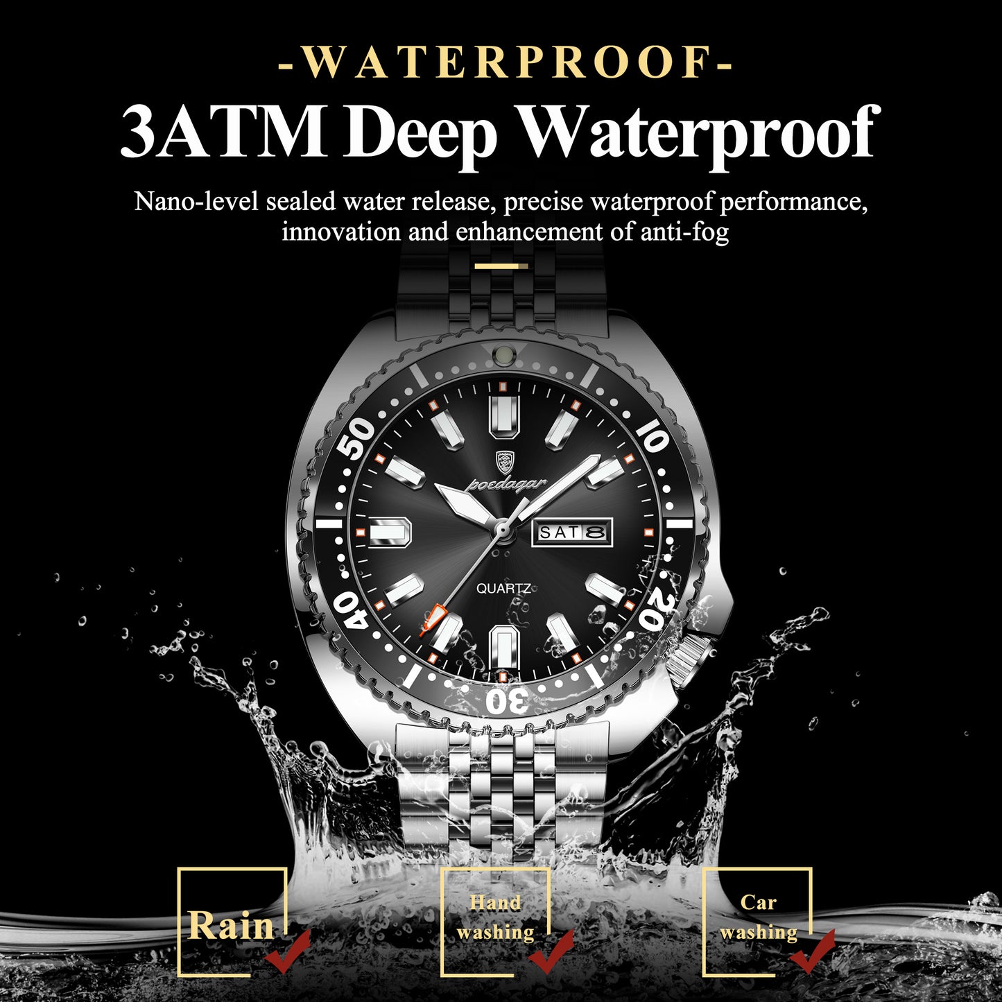 Reloj Poedagar Hombre Original Plateado PG-682-PLNE