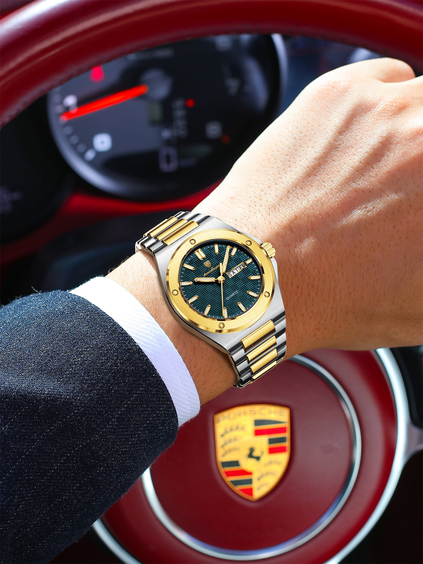 Reloj Poedagar Hombre Original Plateado y Dorado PG-696-BIAZ