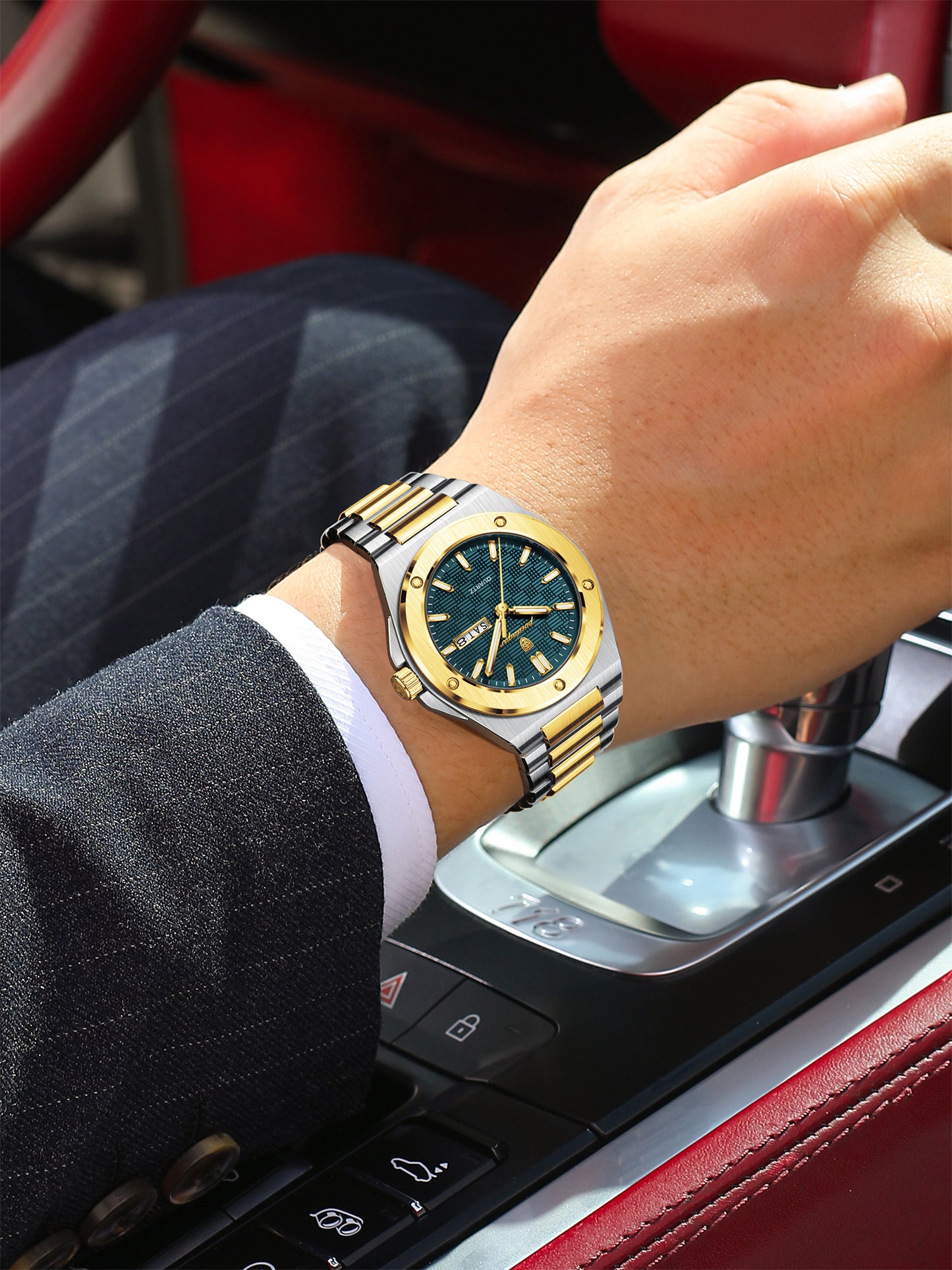 Reloj Poedagar Hombre Original Plateado y Dorado PG-696-BIAZ