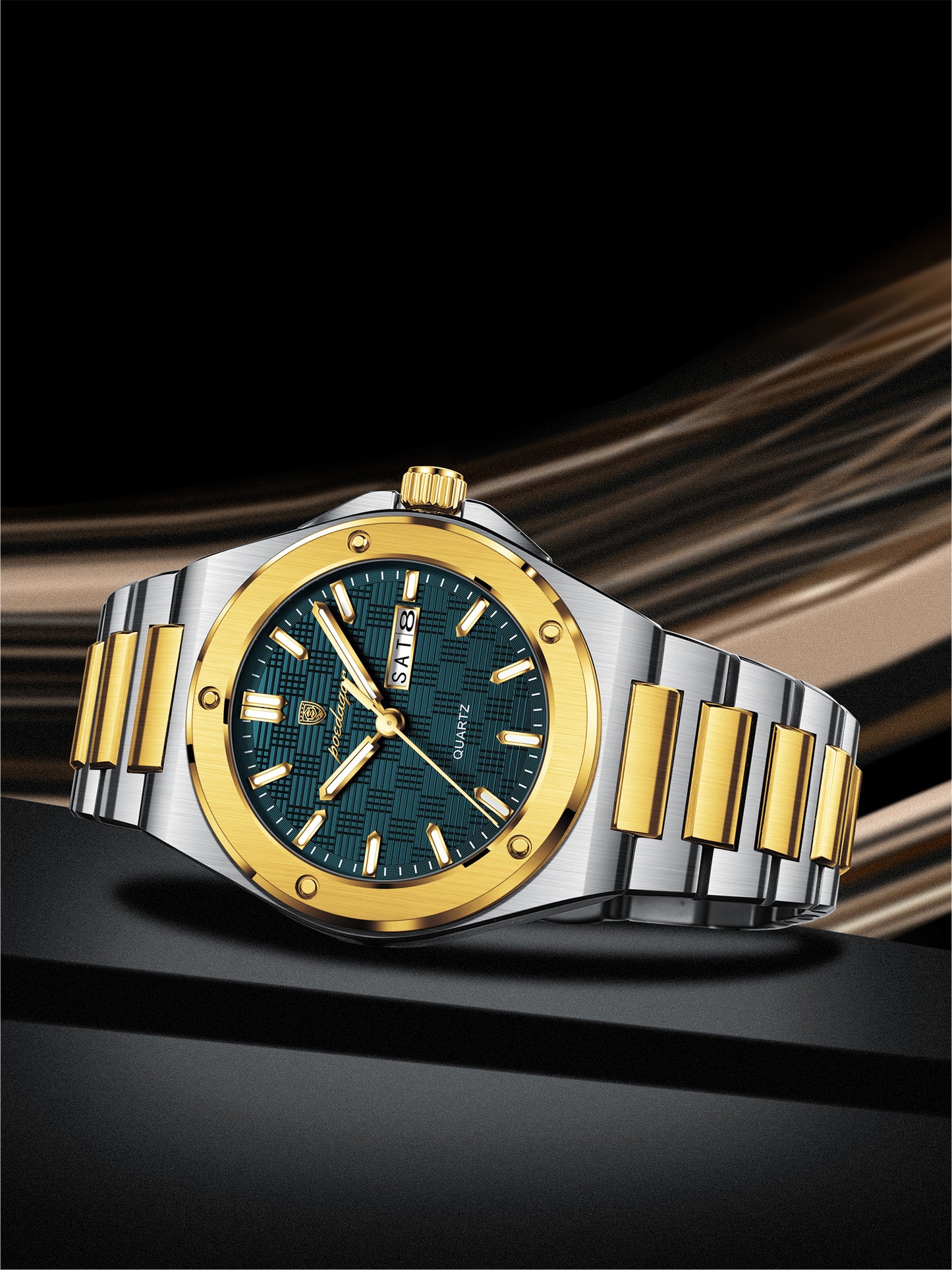 Reloj Poedagar Hombre Original Plateado y Dorado PG-696-BIAZ