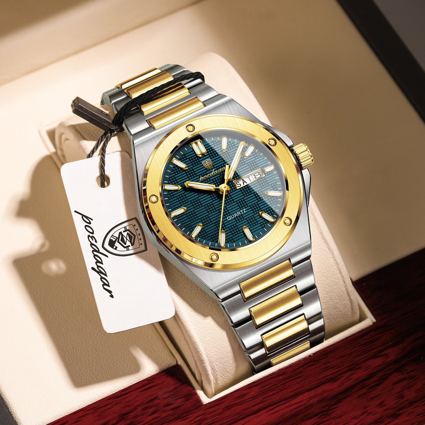 Reloj Poedagar Hombre Original Plateado y Dorado PG-696-BIAZ