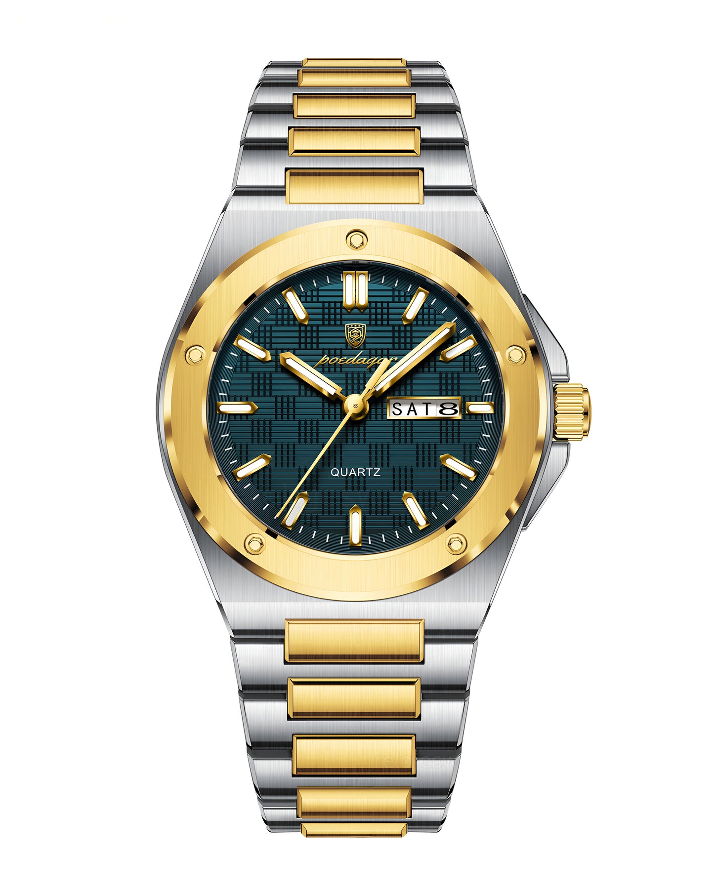 Reloj Poedagar Hombre Original Plateado y Dorado PG-696-BIAZ