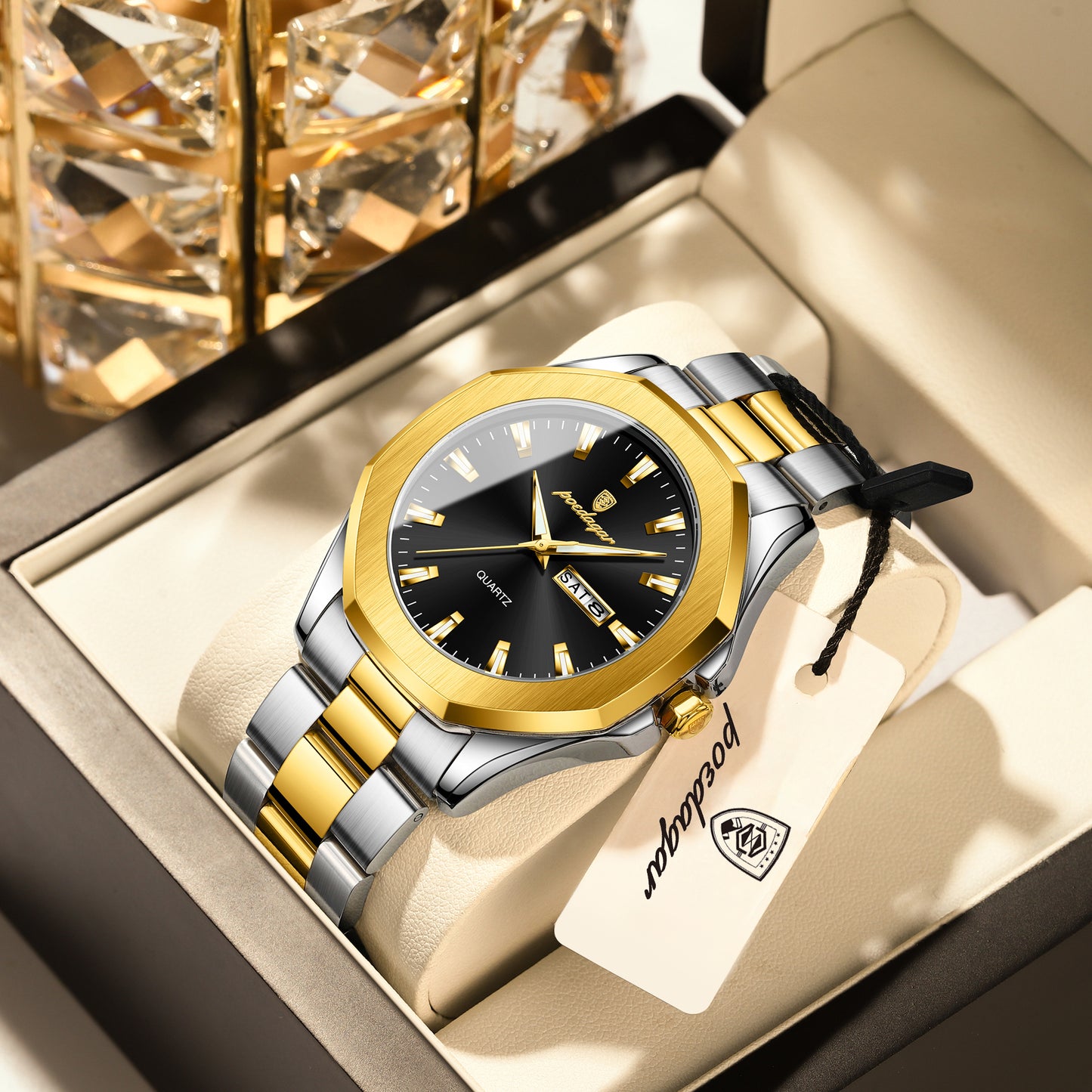 Reloj Poedagar Hombre Original Plateado y Dorado PG-696-BINE