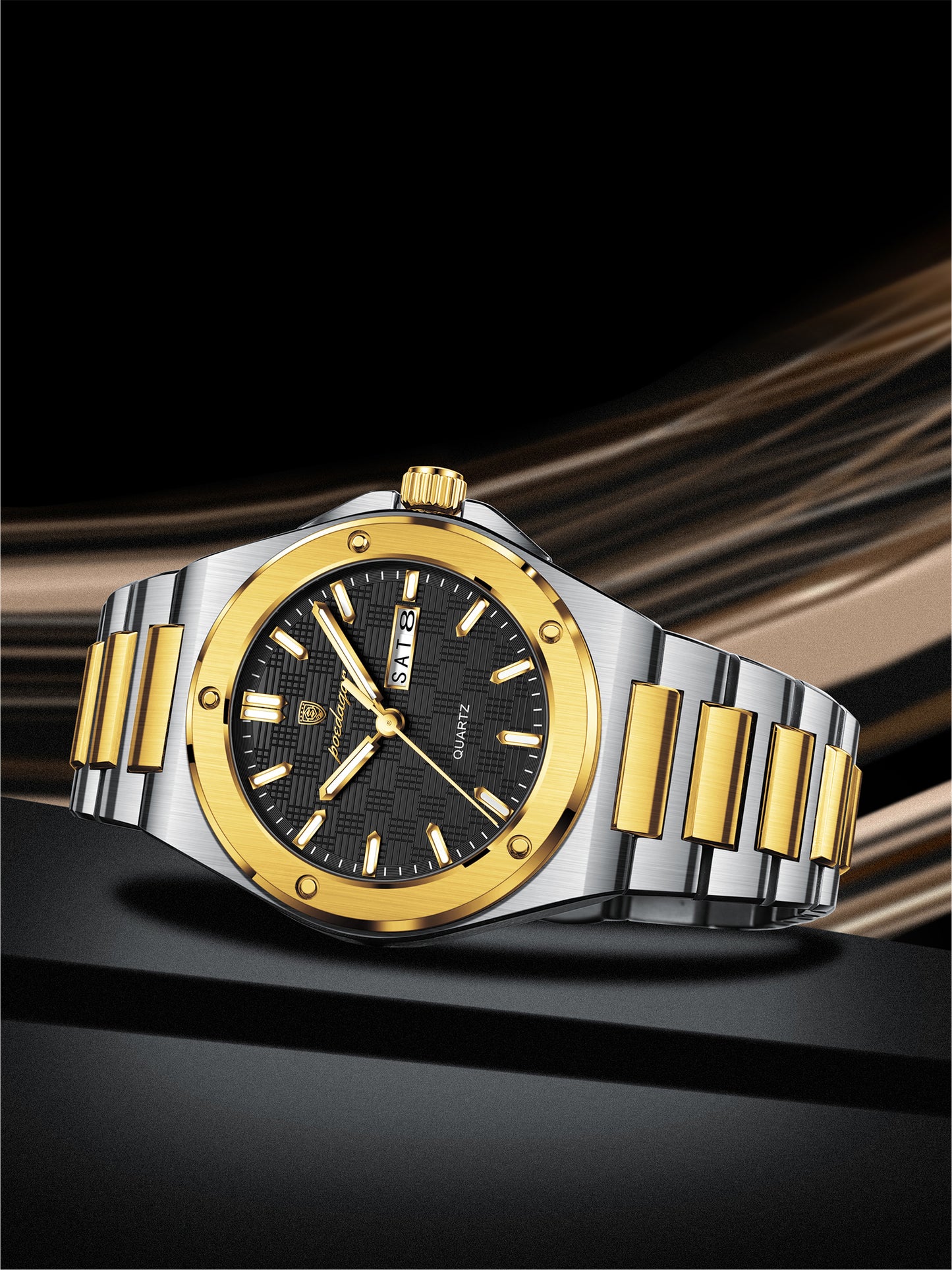 Reloj Poedagar Hombre Original Plateado y Dorado PG-696-BINE