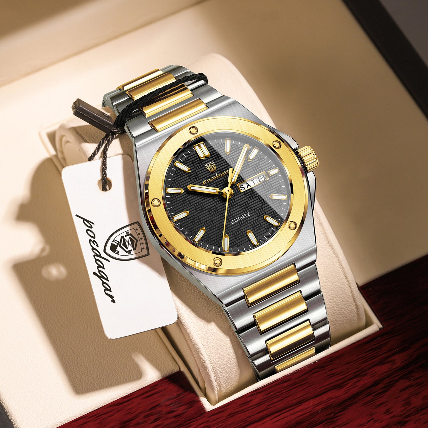 Reloj Poedagar Hombre Original Plateado y Dorado PG-696-BINE