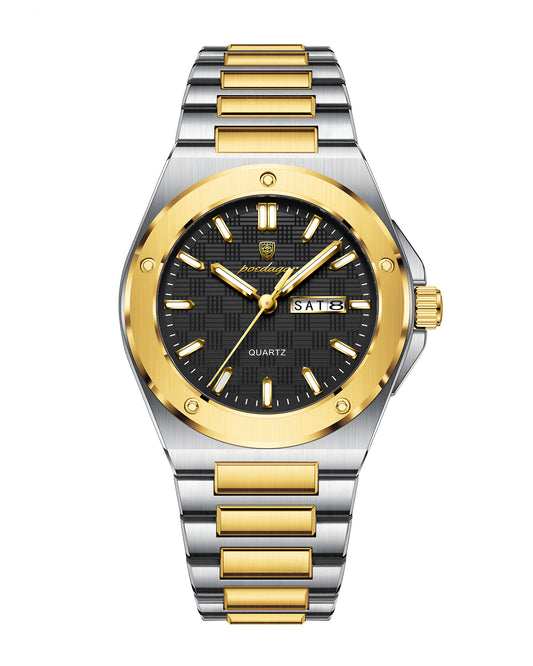 Reloj Poedagar Hombre Plateado y Dorado PG-696-BINE