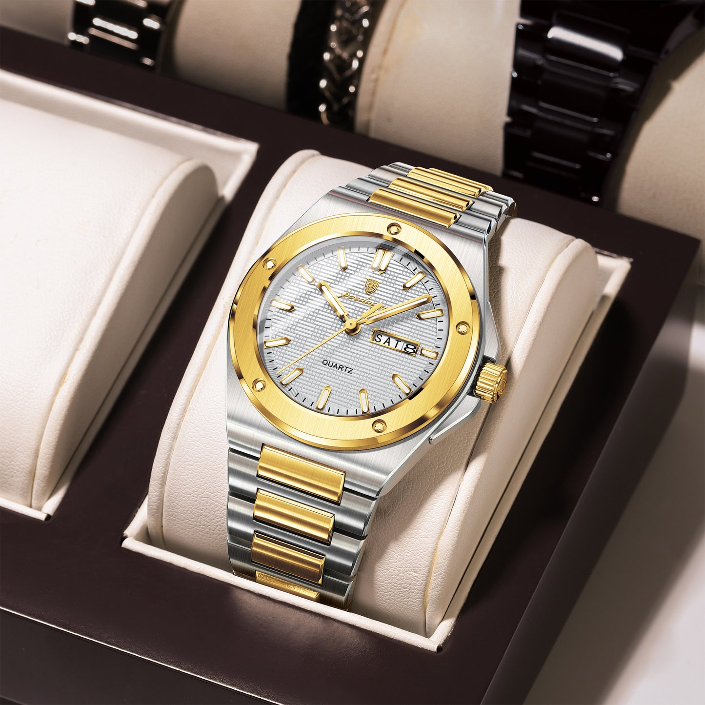 Reloj Poedagar Hombre Original Plateado y Dorado PG-696-BIPL