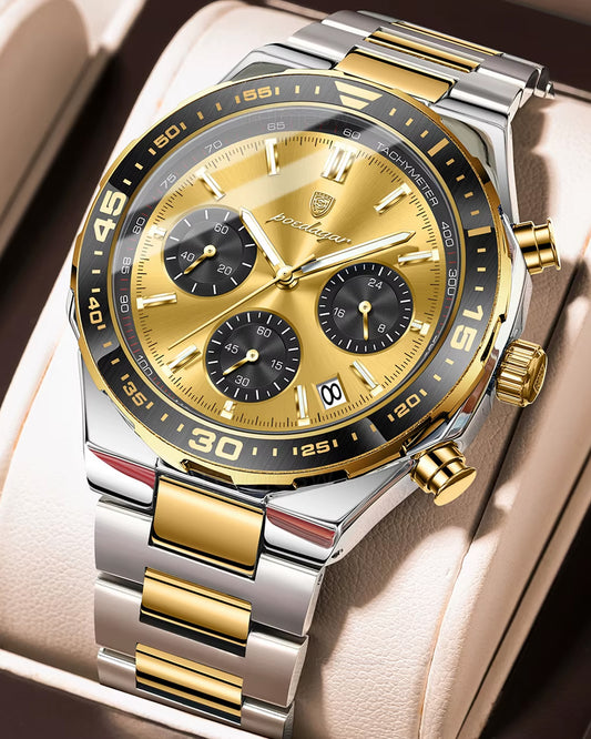Reloj Poedagar Hombre Original Plateado y Dorado PG-697B-BIDO
