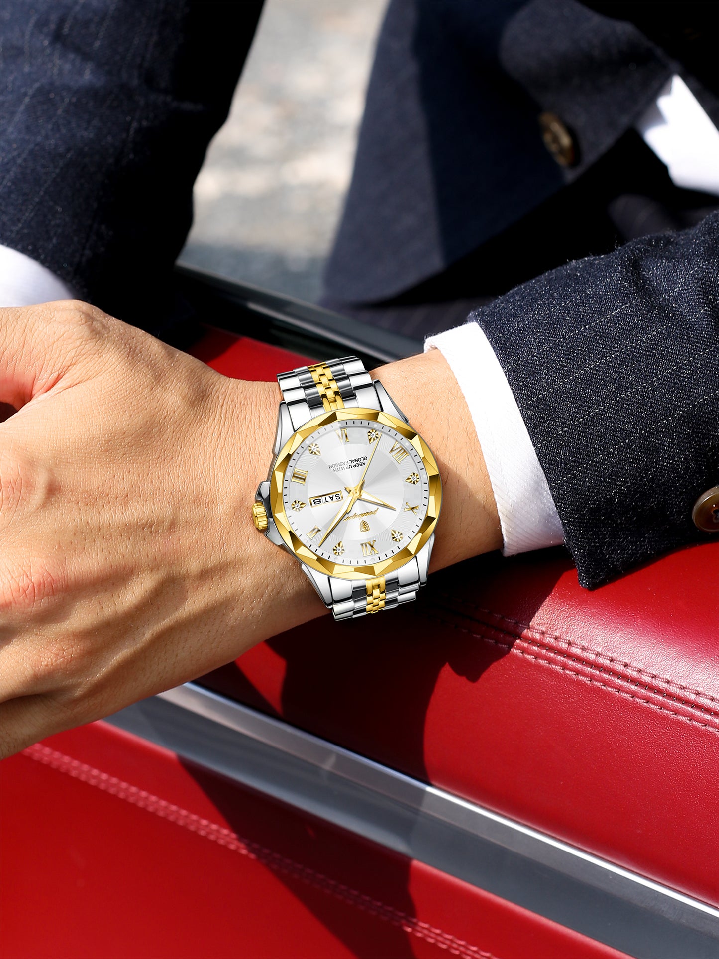 Reloj Poedagar Hombre Original Plateado y Dorado PG-698-BIPL