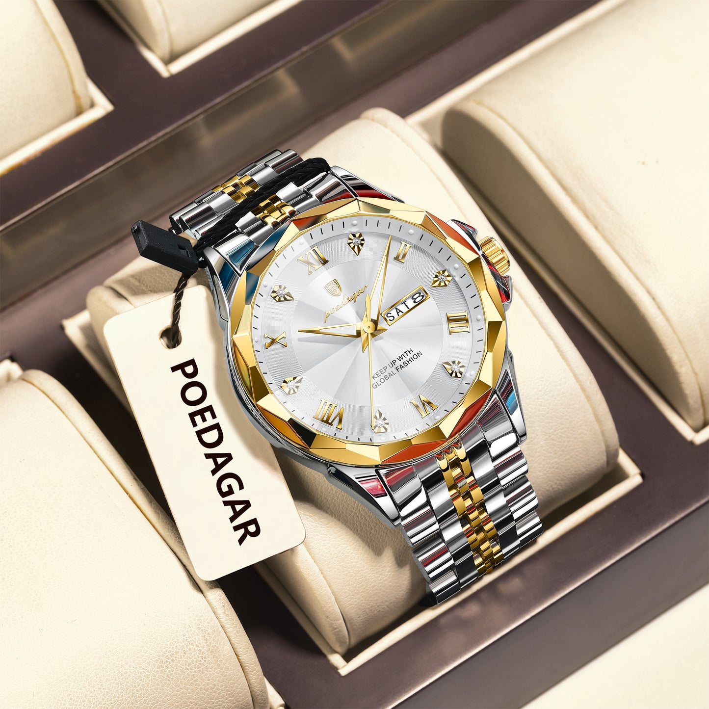Reloj Poedagar Hombre Original Plateado y Dorado PG-698-BIPL