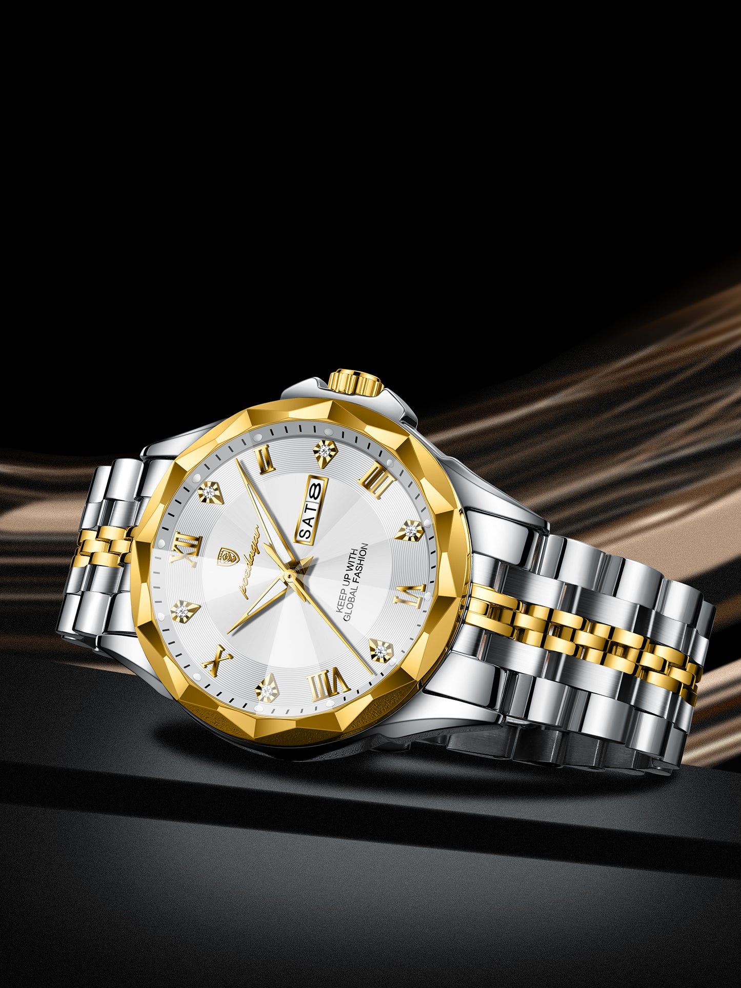Reloj Poedagar Hombre Original Plateado y Dorado PG-698-BIPL