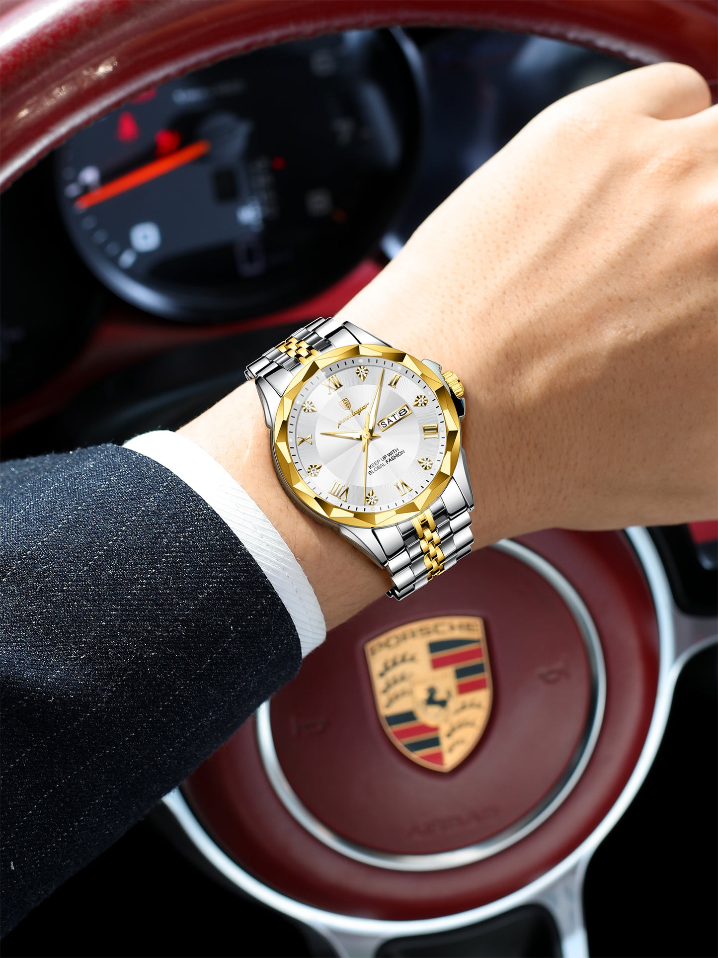Reloj Poedagar Hombre Original Plateado y Dorado PG-698-BIPL