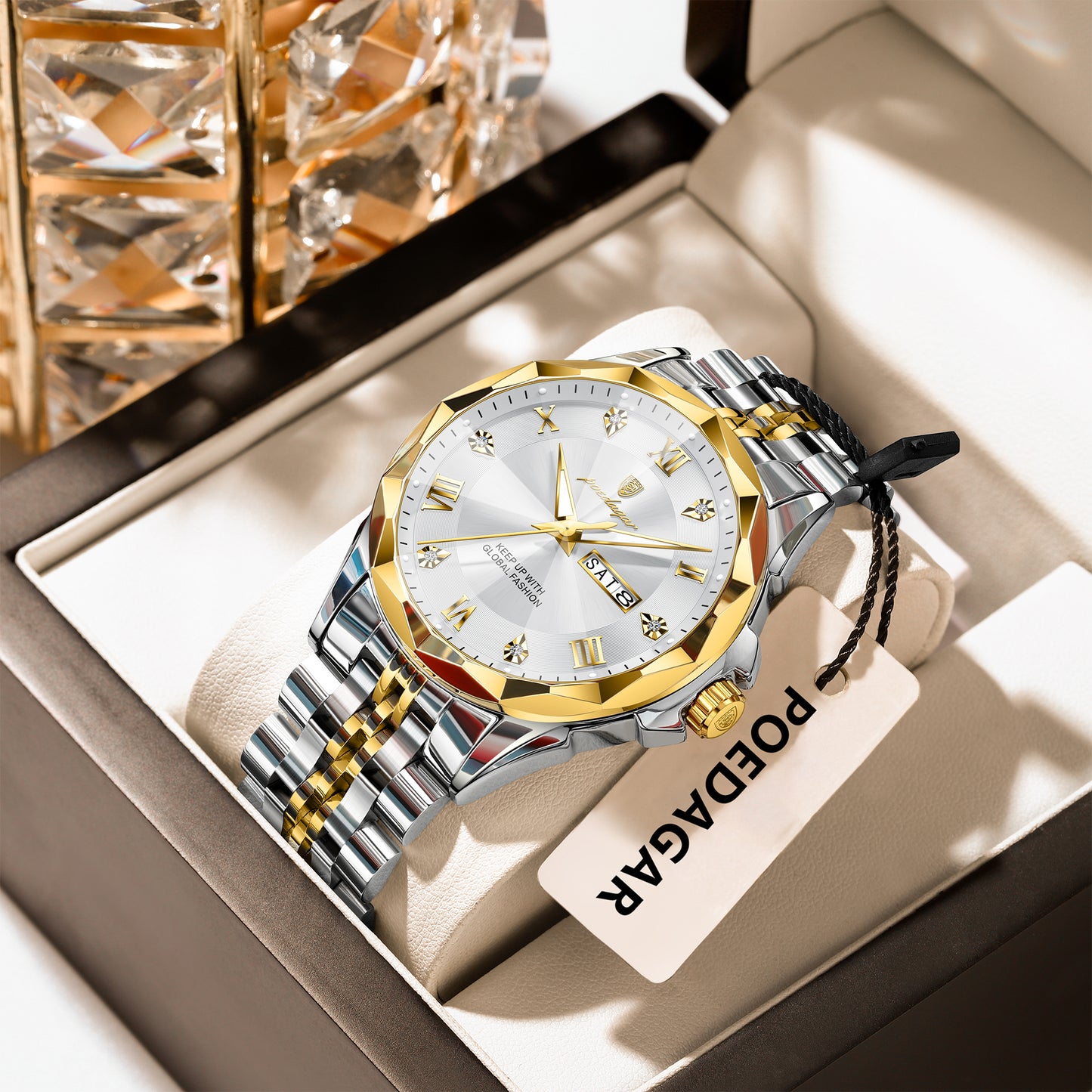 Reloj Poedagar Hombre Original Plateado y Dorado PG-698-BIPL
