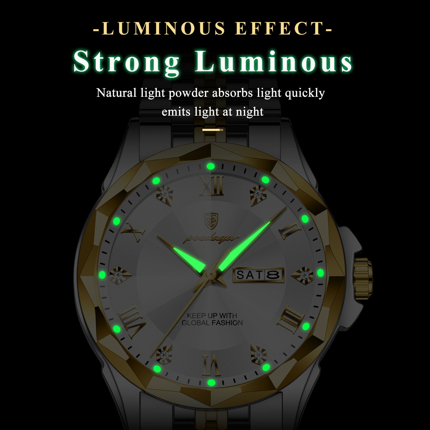 Reloj Poedagar Hombre Original Plateado y Dorado PG-698-BIPL
