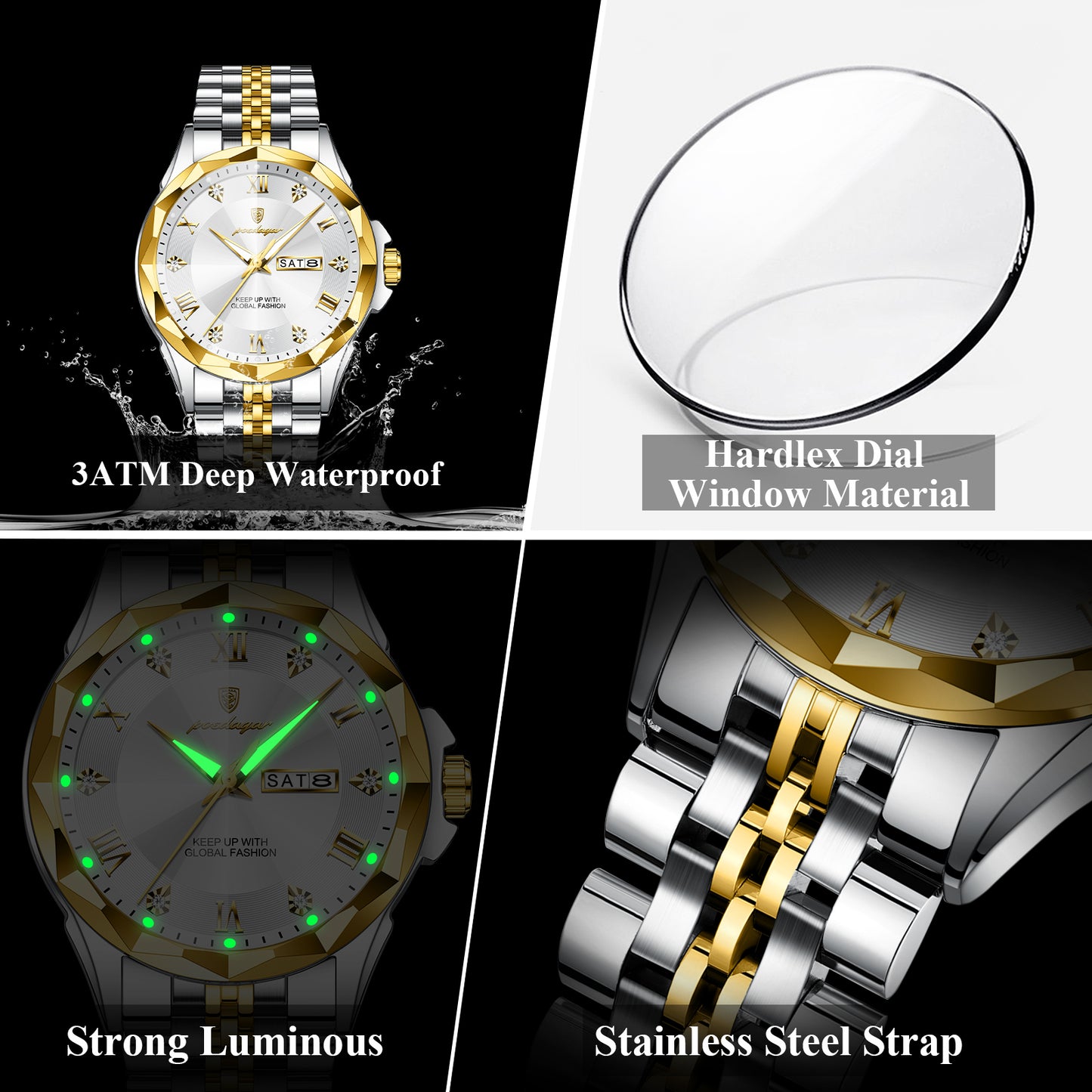 Reloj Poedagar Hombre Original Plateado y Dorado PG-698-BIPL