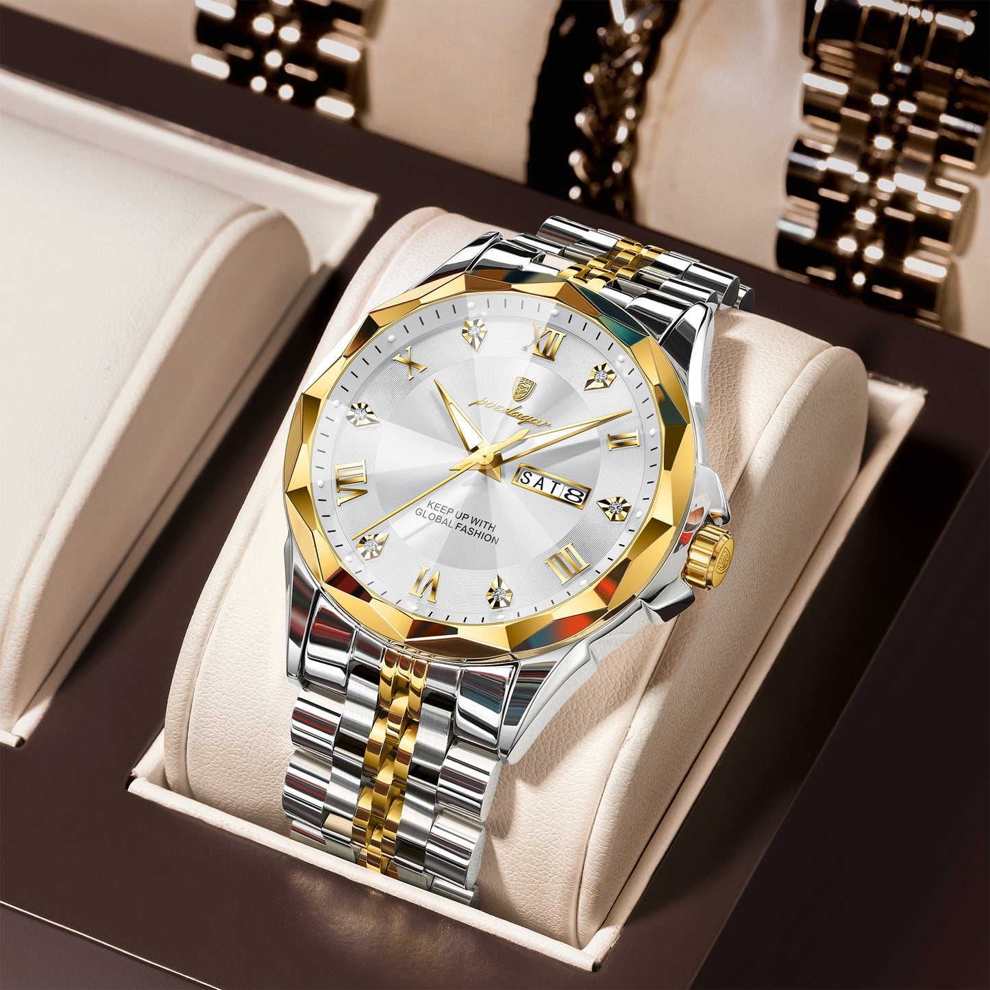 Reloj Poedagar Hombre Original Plateado y Dorado PG-698-BIPL
