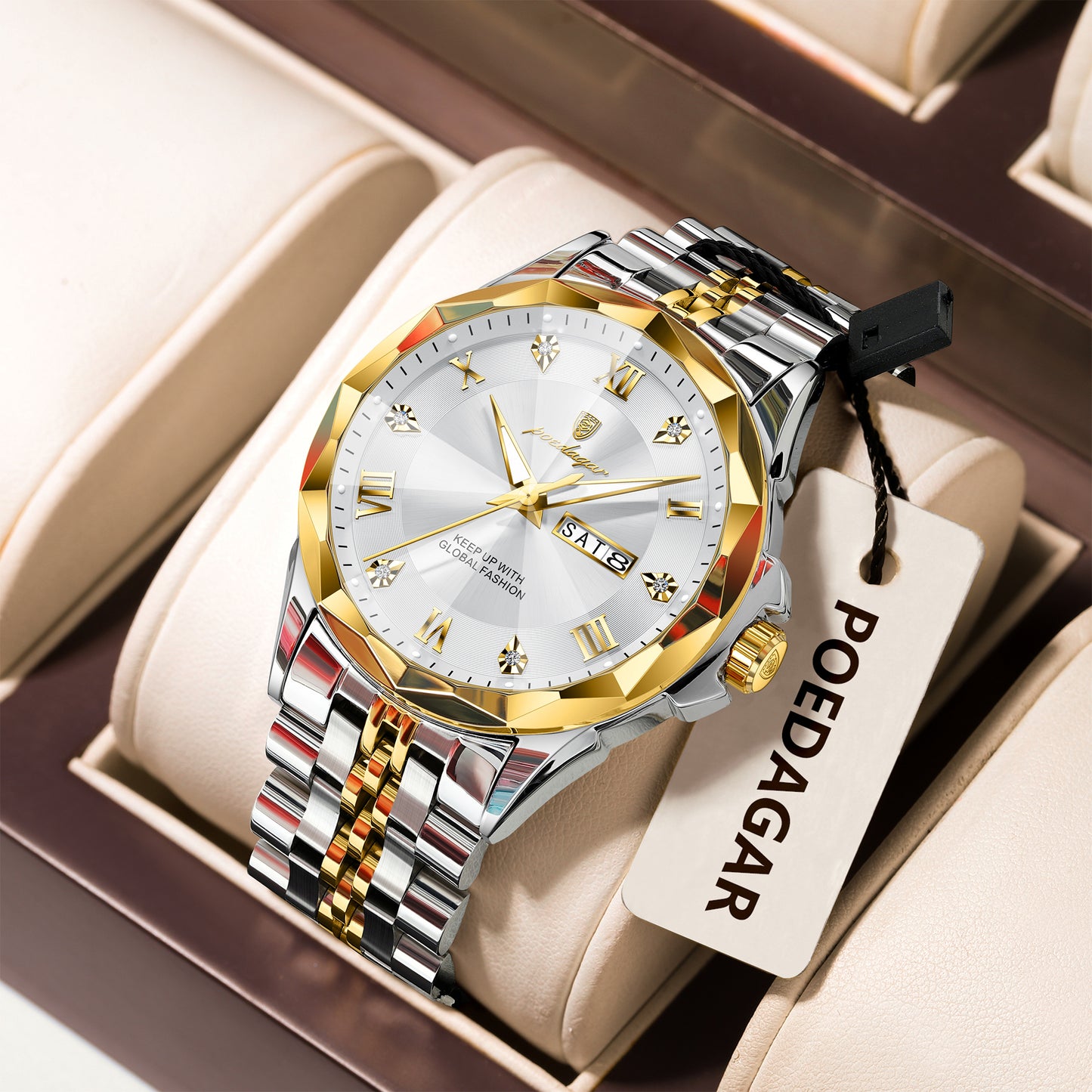 Reloj Poedagar Hombre Original Plateado y Dorado PG-698-BIPL