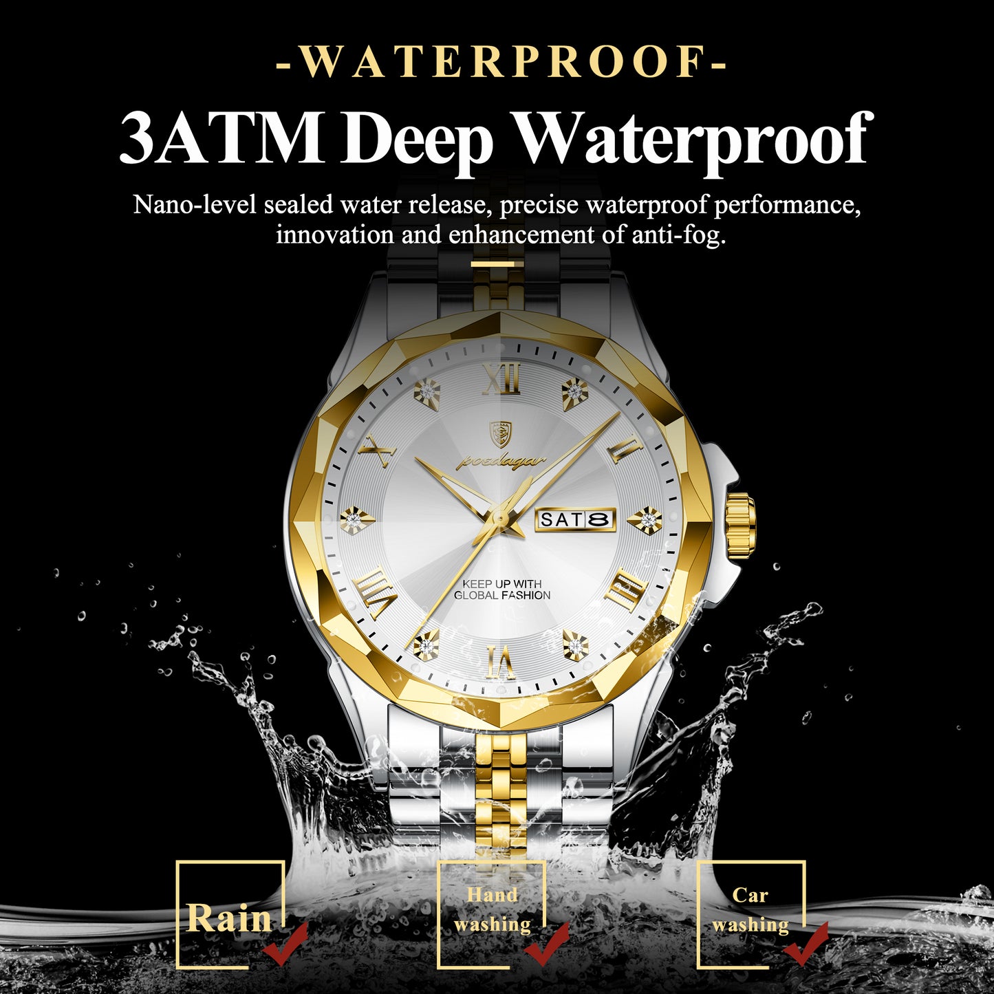 Reloj Poedagar Hombre Original Plateado y Dorado PG-698-BIPL