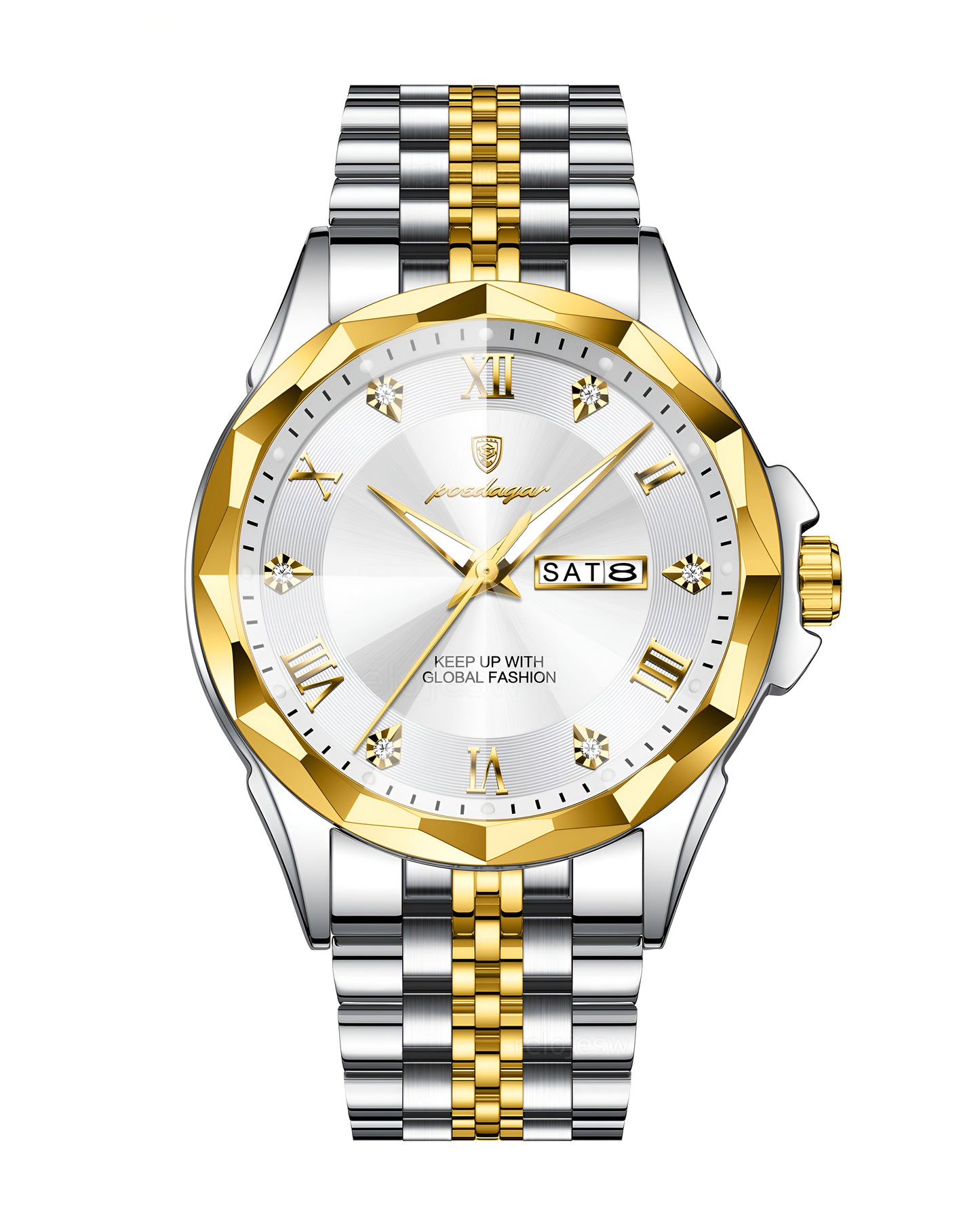 Reloj Poedagar Hombre Original Plateado y Dorado PG-698-BIPL