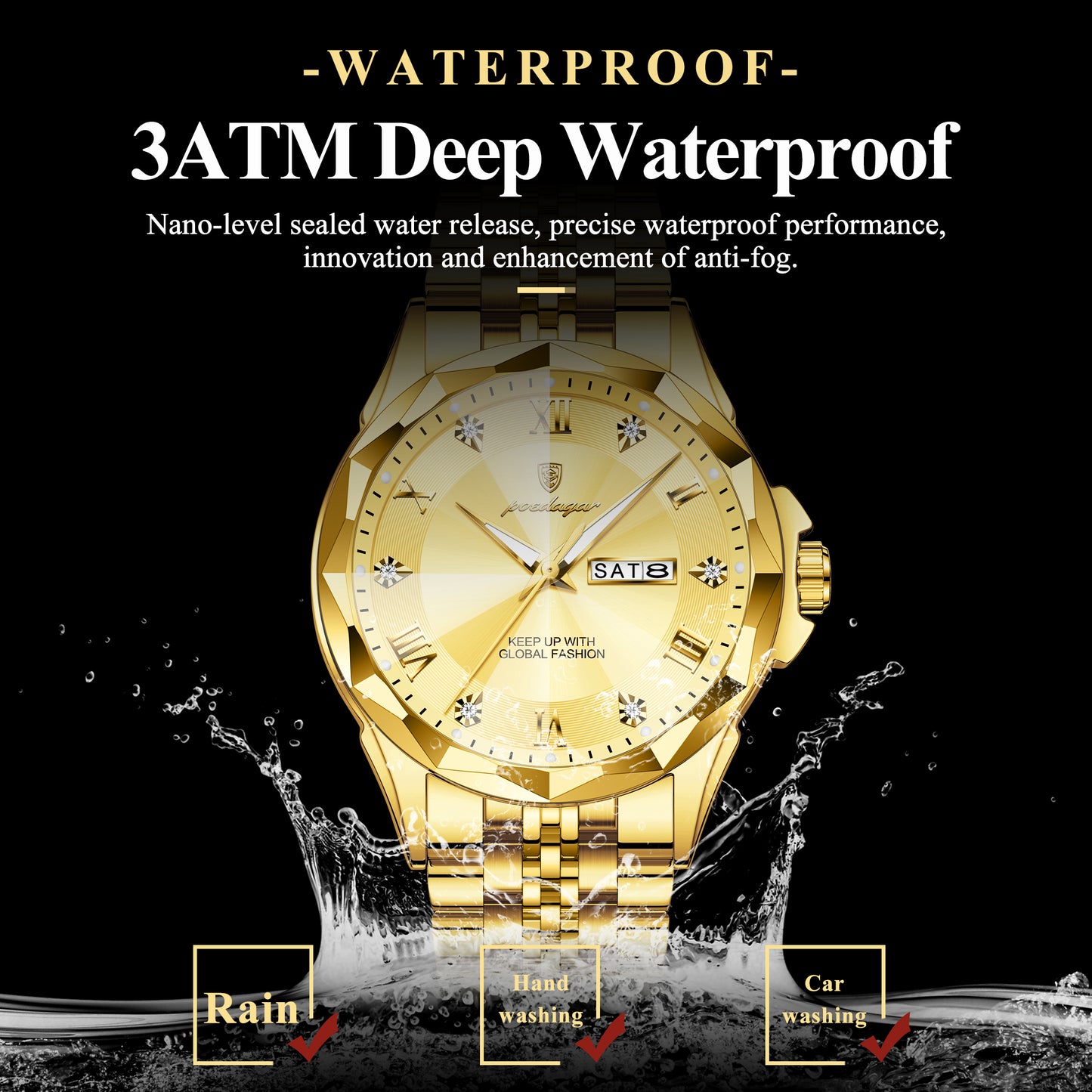 Reloj Poedagar Hombre Original Dorado PG-698-DODO