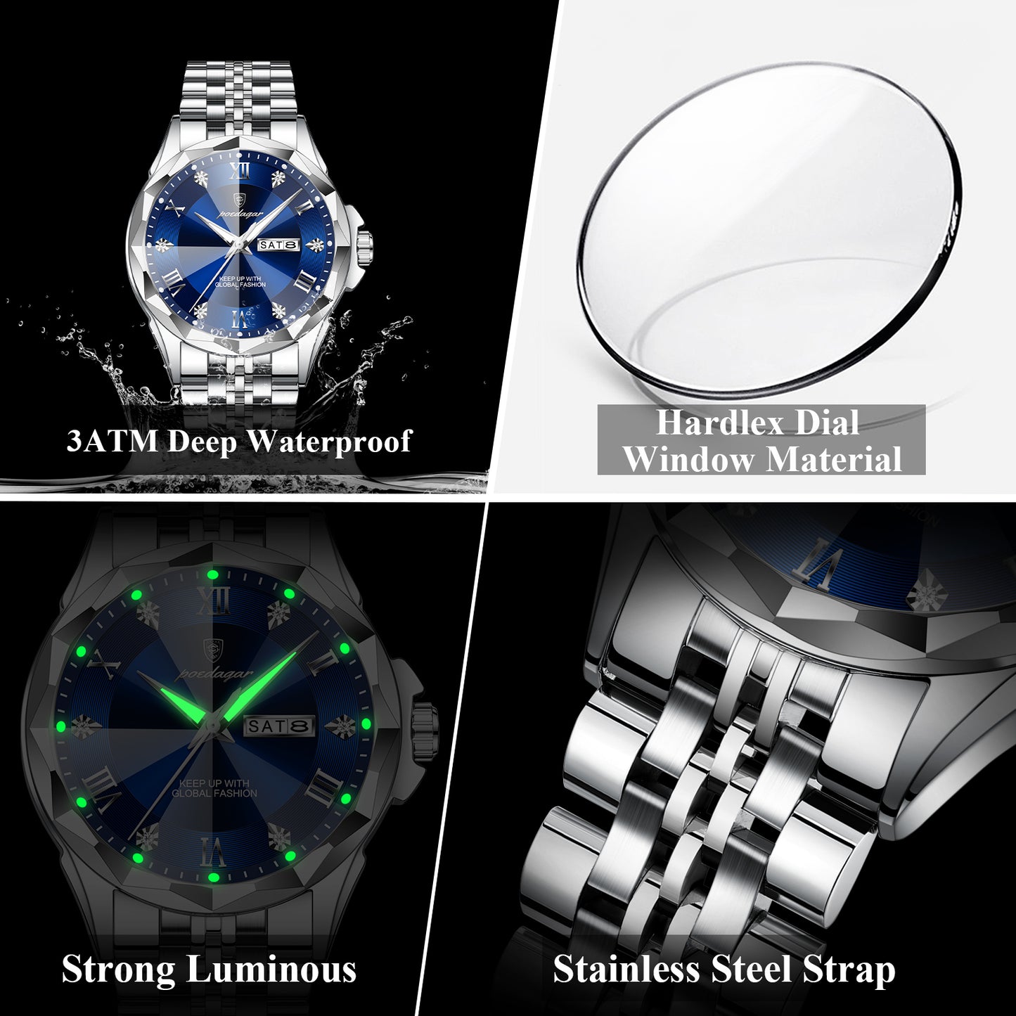 Reloj Poedagar Hombre Original Plateado PG-698-PLAZ