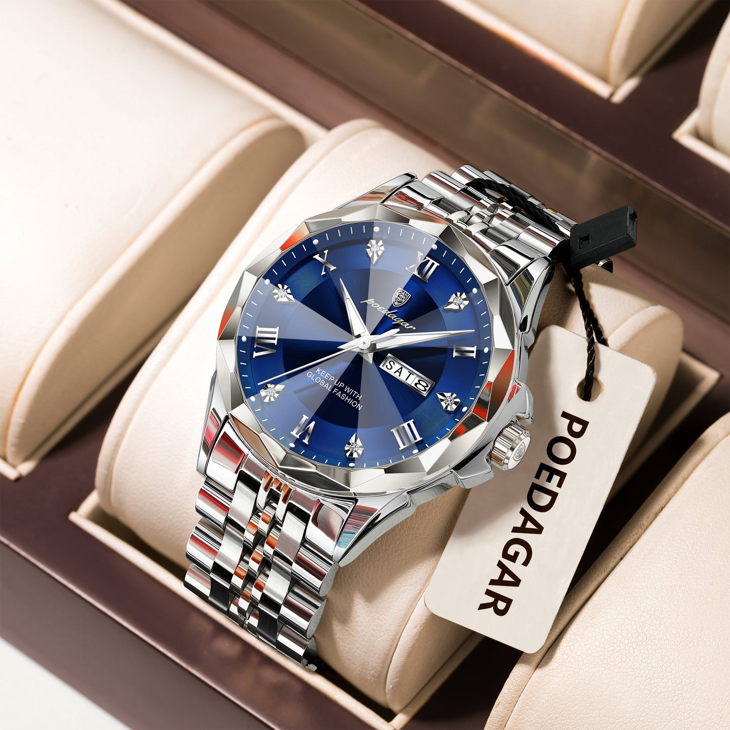 Reloj Poedagar Hombre Original Plateado PG-698-PLAZ