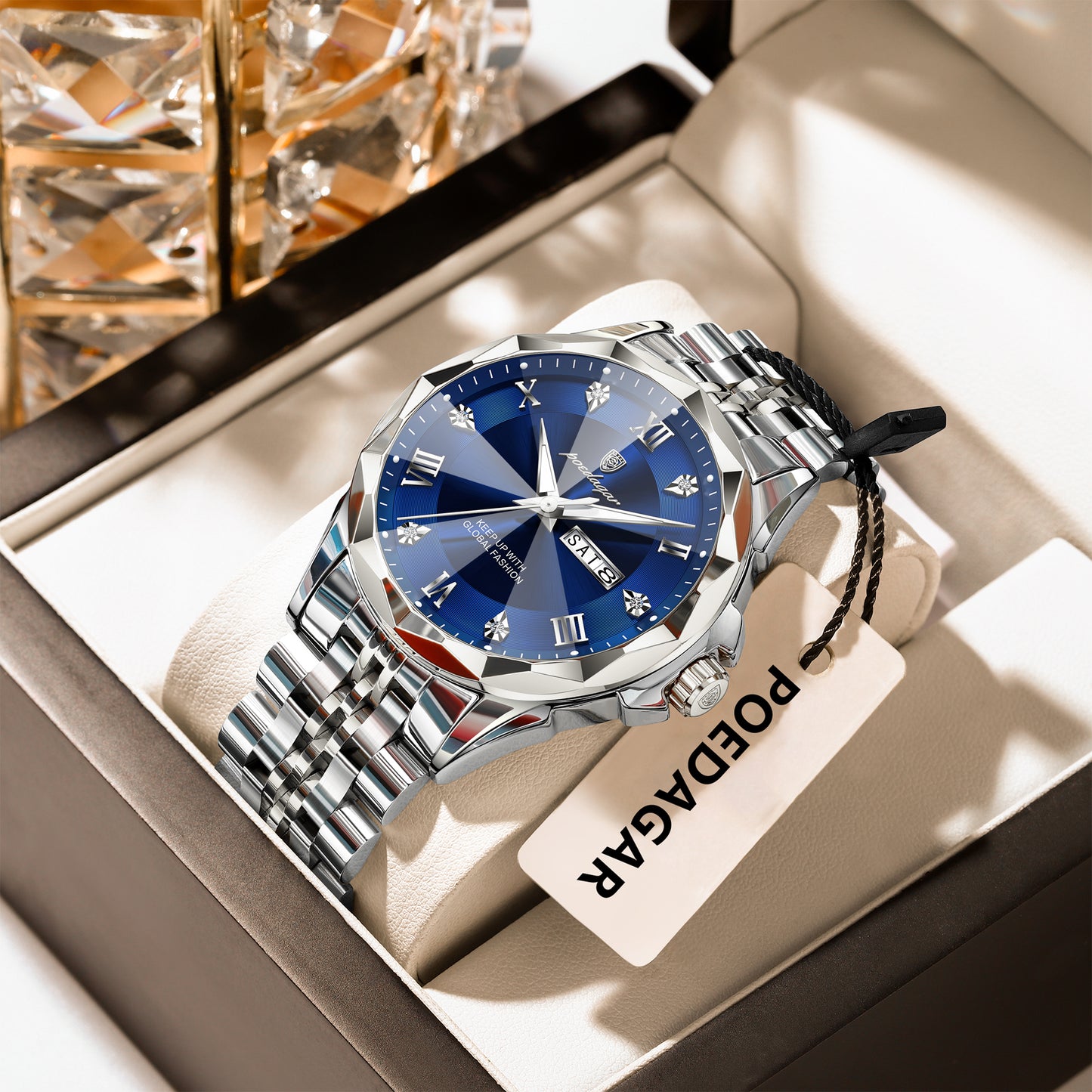 Reloj Poedagar Hombre Original Plateado PG-698-PLAZ