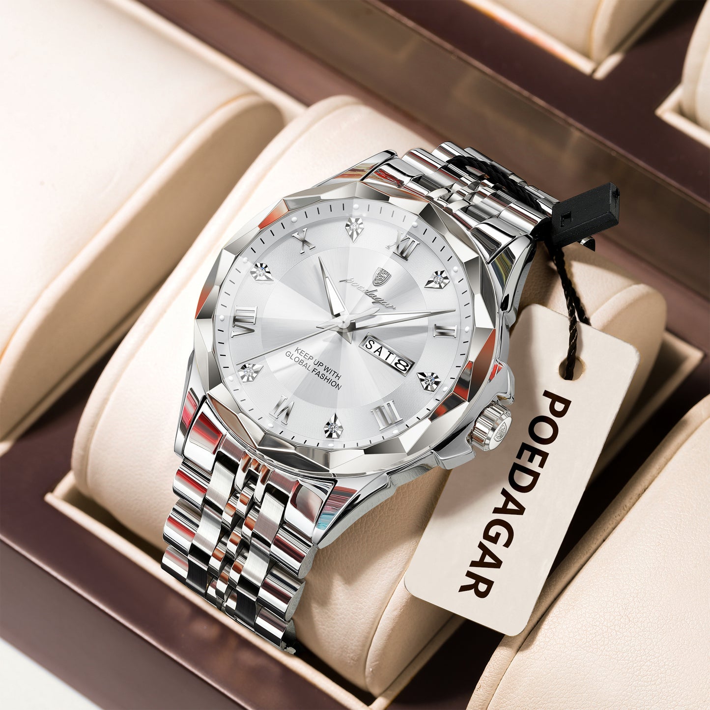Reloj Poedagar Hombre Original Plateado PG-698-PLPL
