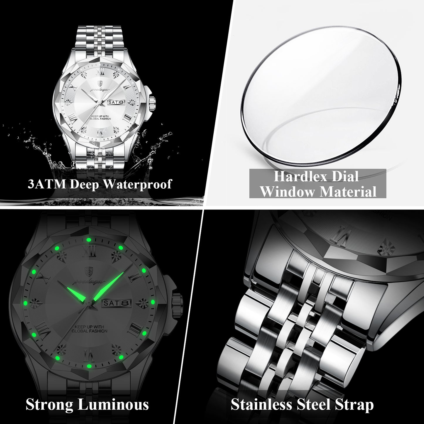 Reloj Poedagar Hombre Original Plateado PG-698-PLPL