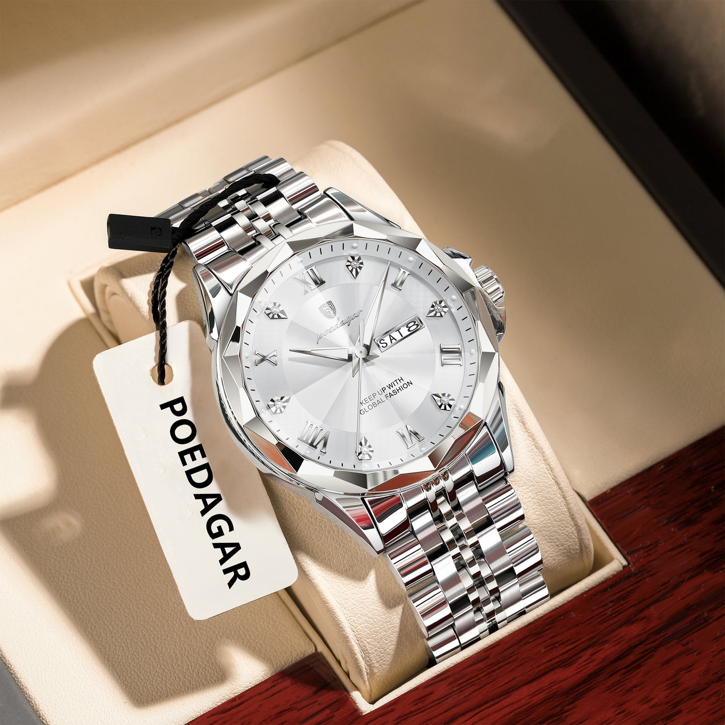 Reloj Poedagar Hombre Original Plateado PG-698-PLPL
